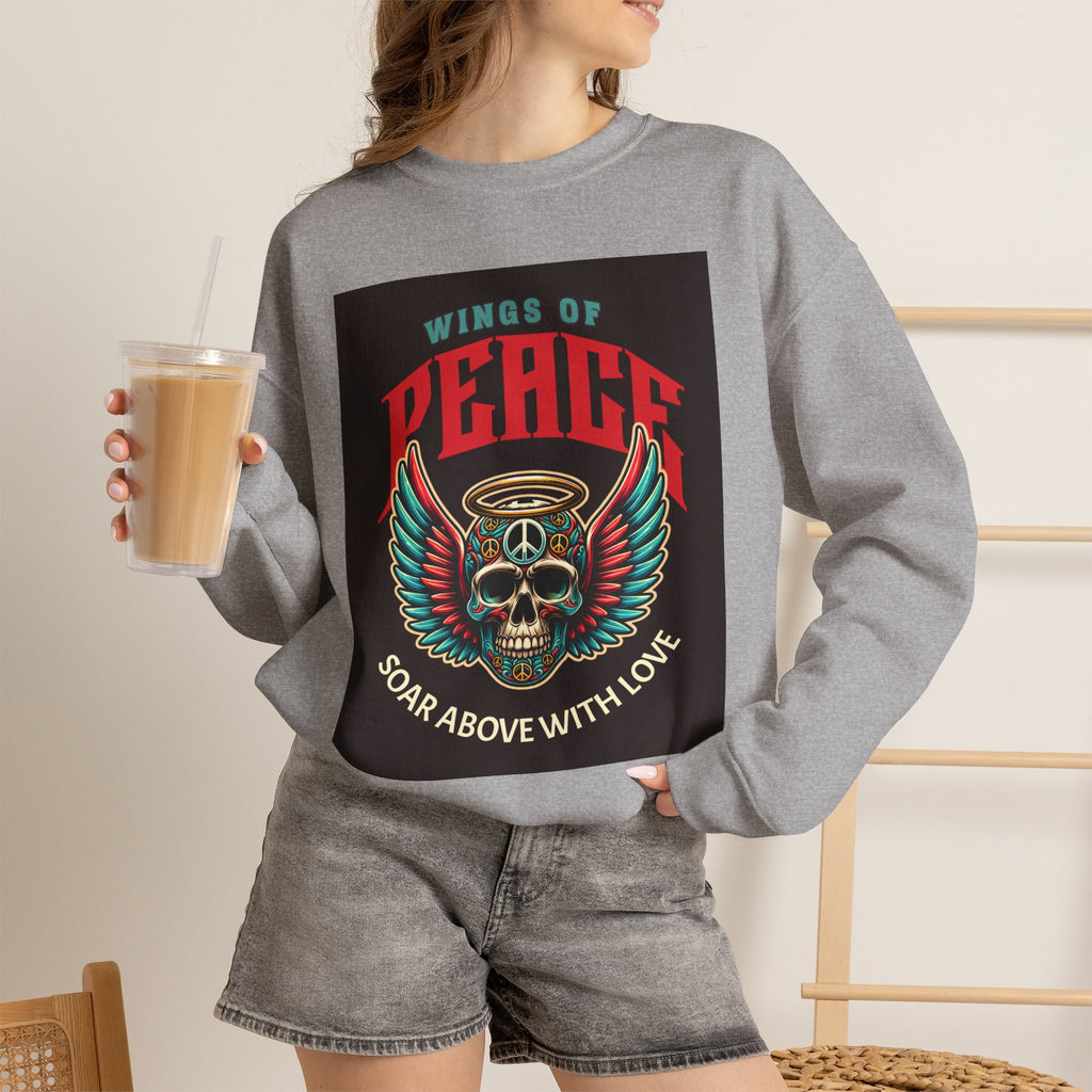 Wings of Peace Skull Crewneck Sweatshirt — Soar Above With Love Graphic