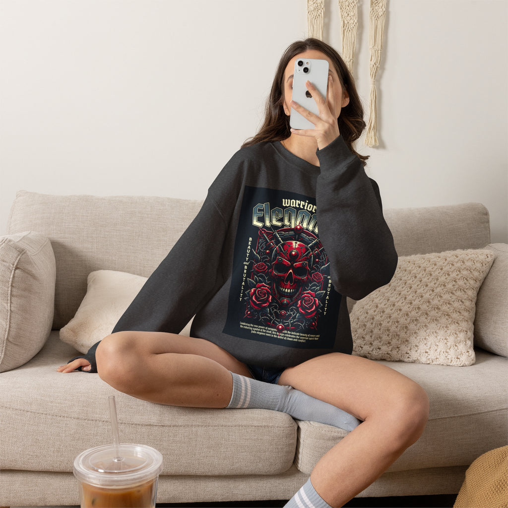 Crewneck Sweatshirt – "Warriors Electric" Skull & Roses Graphic