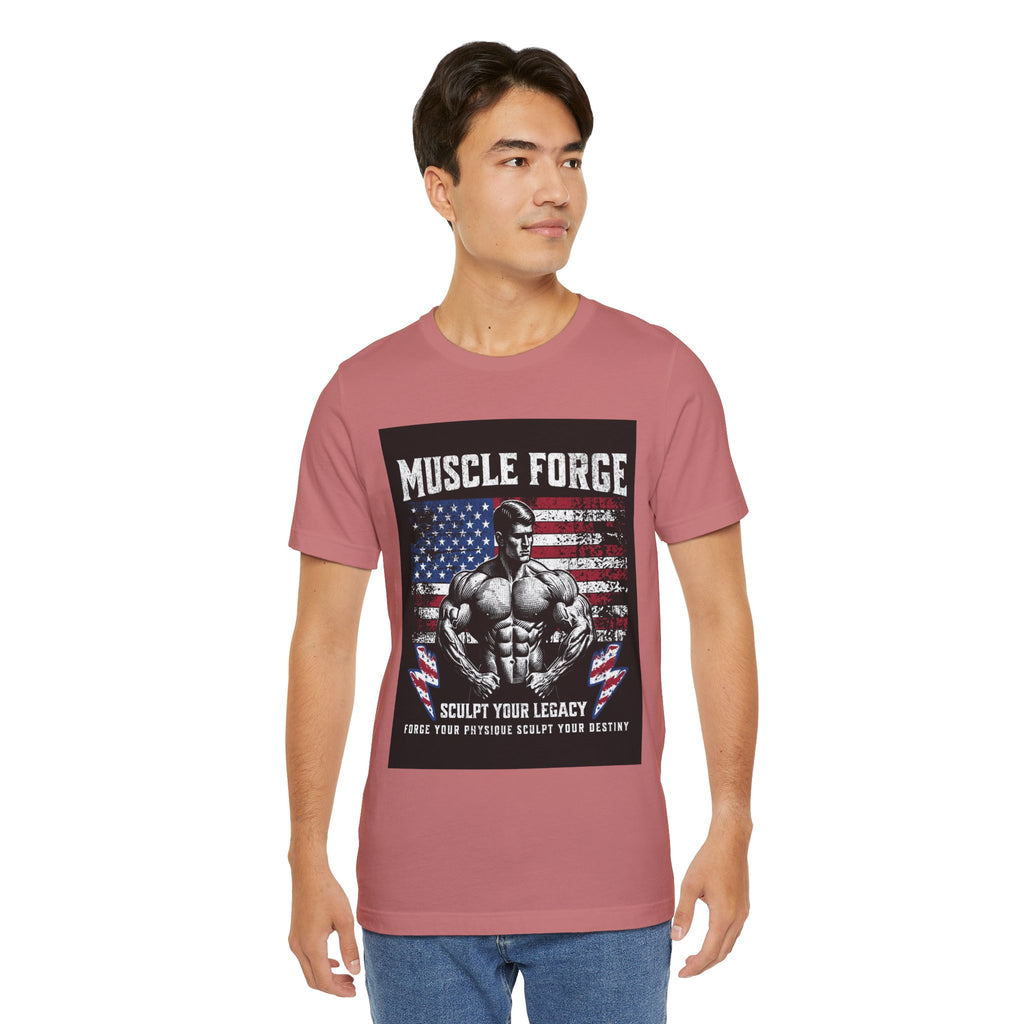 Muscle Forge American Flag Gym Tee — "Sculpt Your Legacy" Fitness T-Shirt