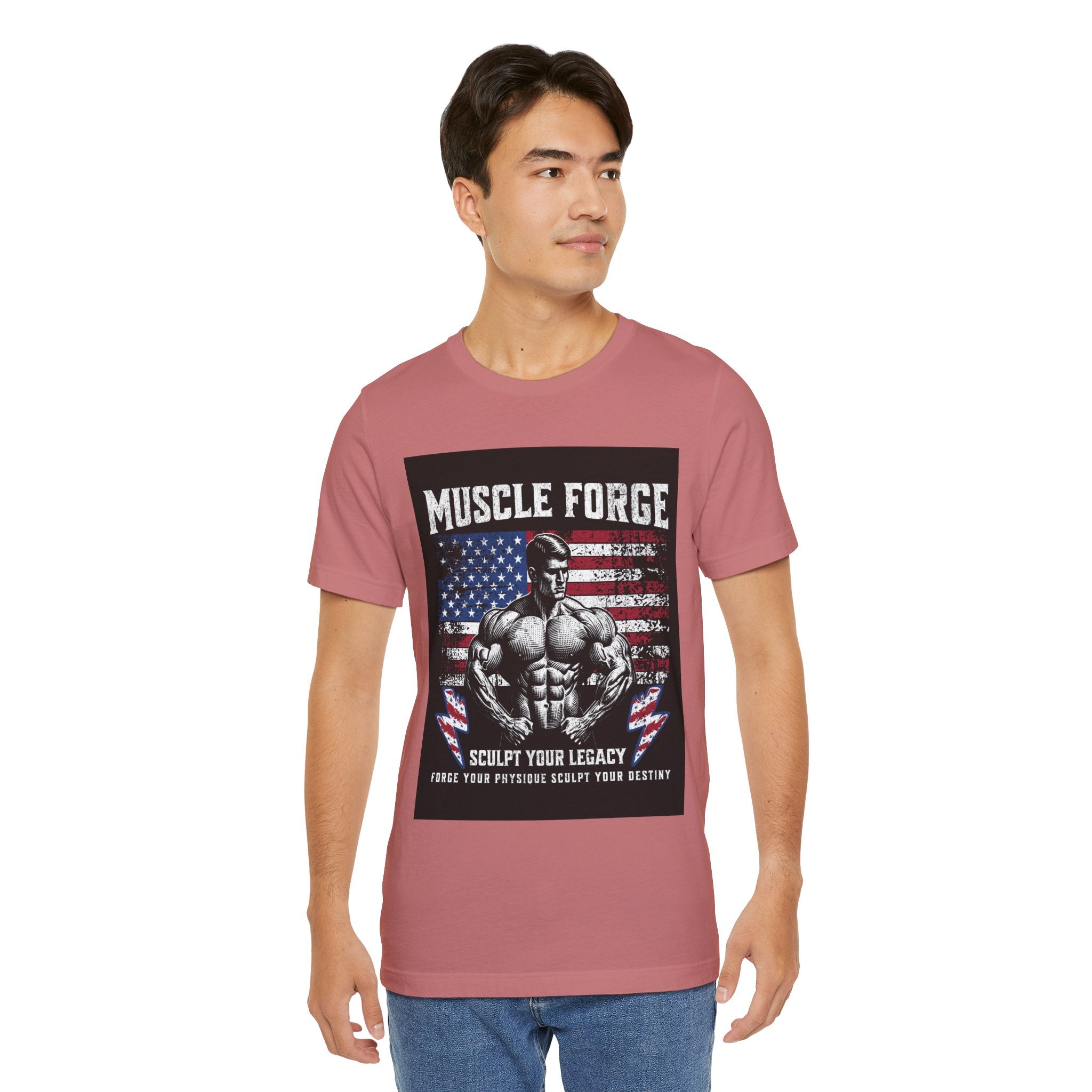 Muscle Forge American Flag Gym Tee — "Sculpt Your Legacy" Fitness T-Shirt