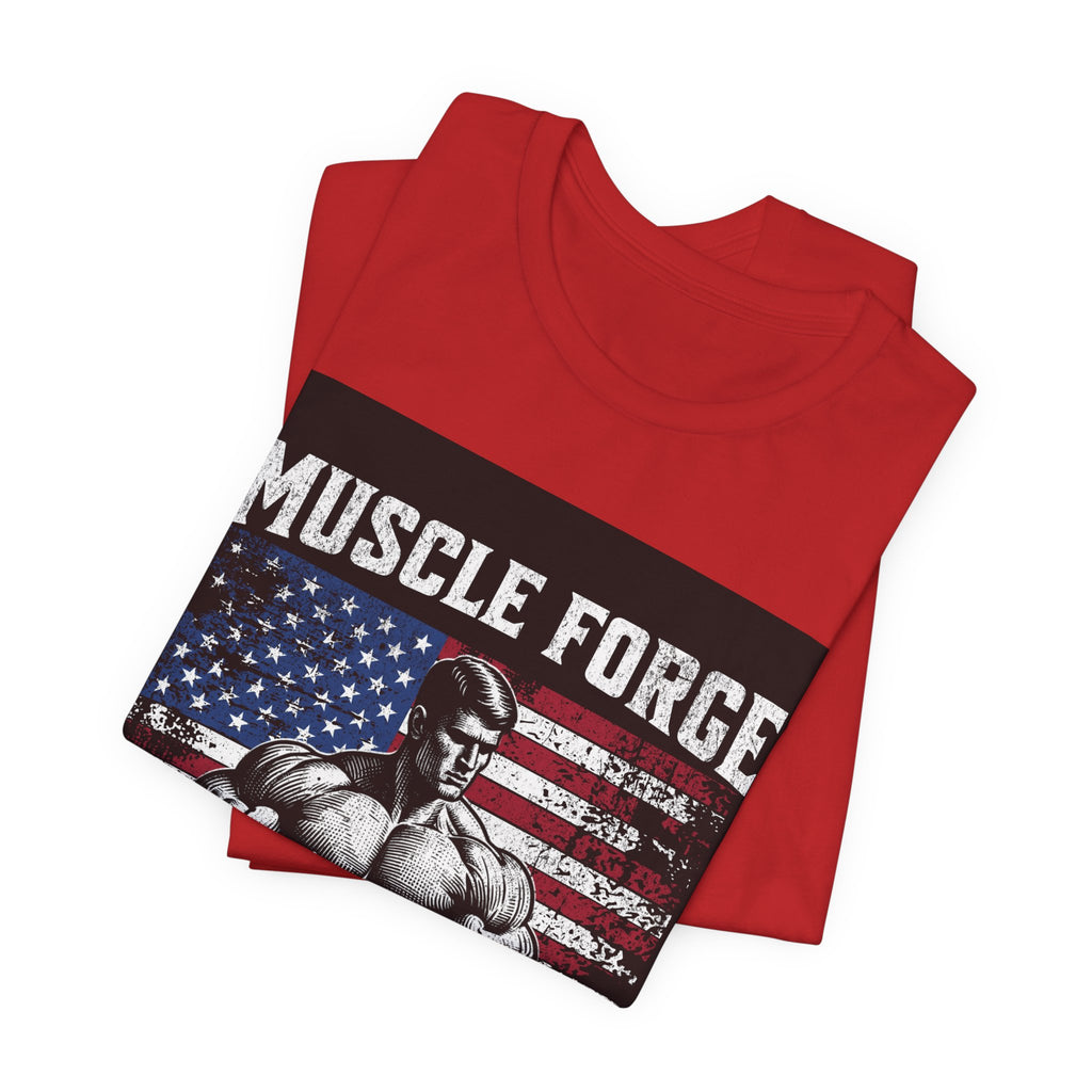 Muscle Forge American Flag Gym Tee — "Sculpt Your Legacy" Fitness T-Shirt