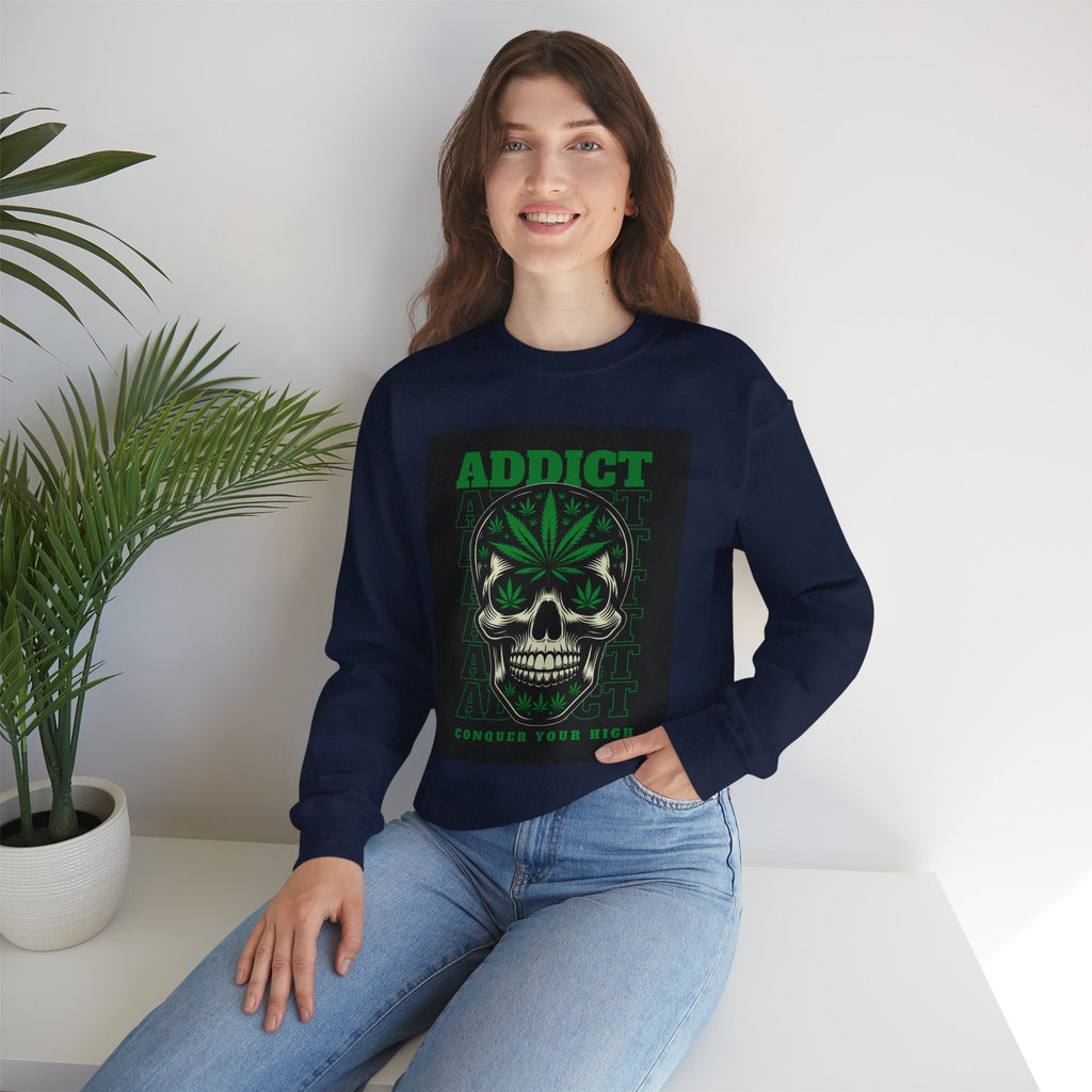 Skull & Cannabis 'Addict' Crewneck Sweatshirt — Conquer Your High Graphic Sweatshirt