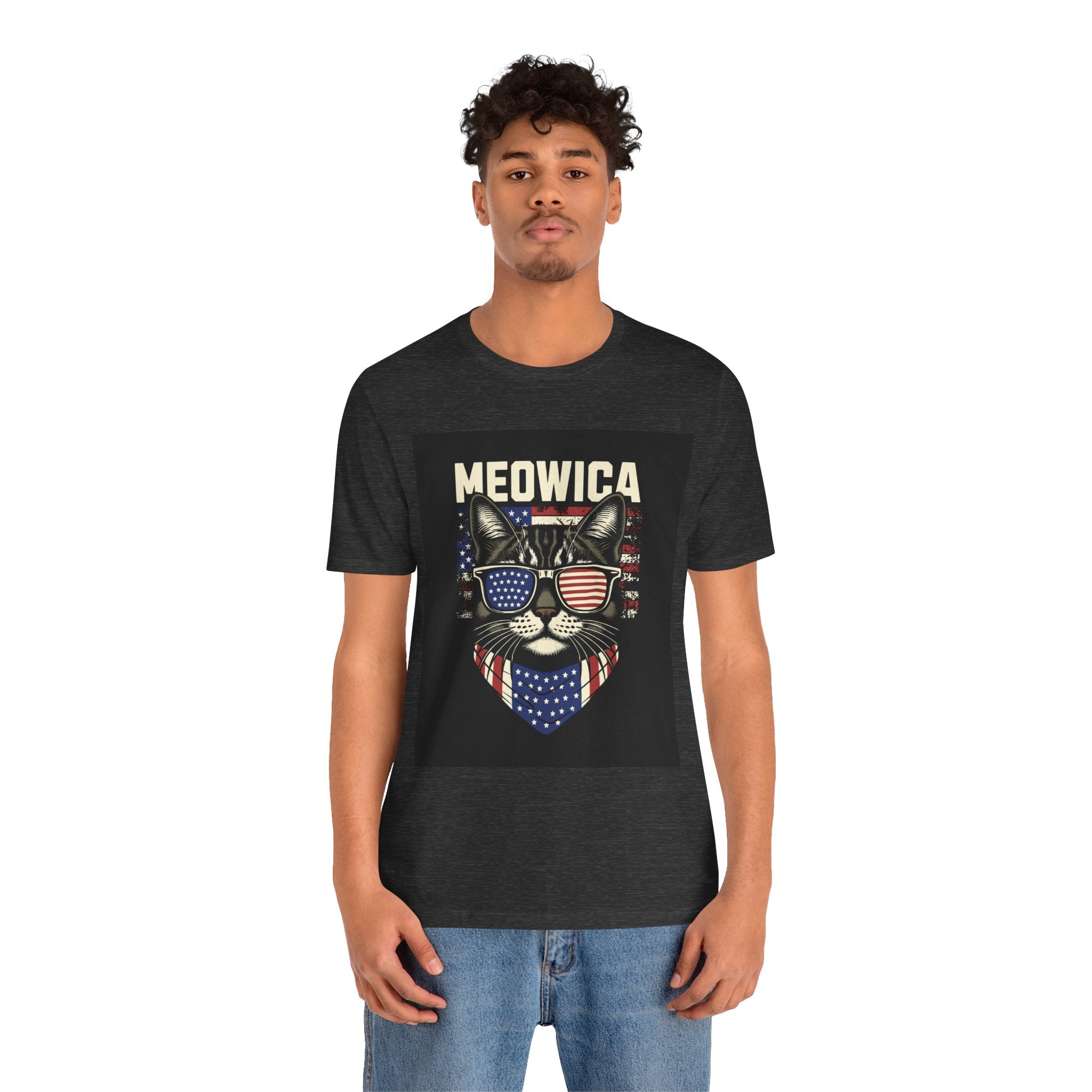 Meowica Cat Tee — Patriotic USA Flag Sunglasses Graphic T-Shirt