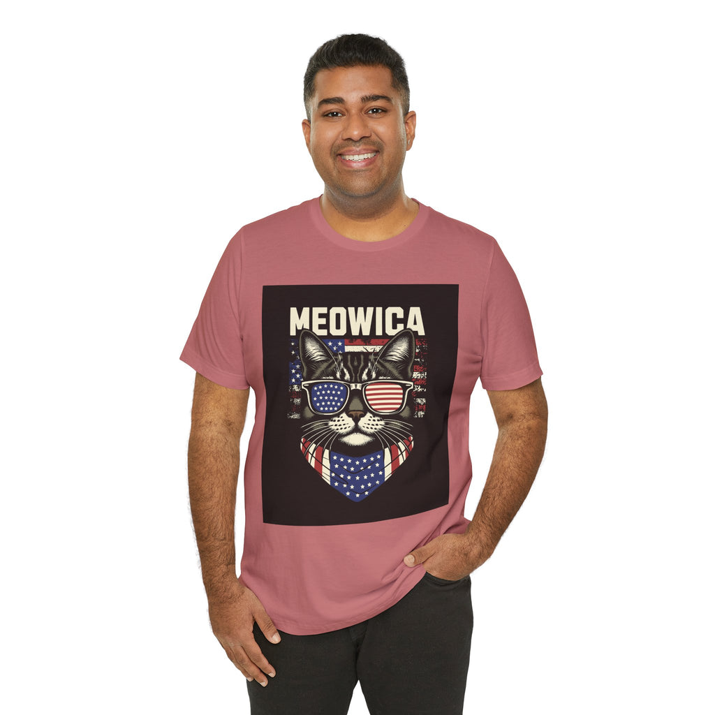 Meowica Cat Tee — Patriotic USA Flag Sunglasses Graphic T-Shirt