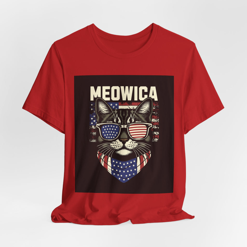 Meowica Cat Tee — Patriotic USA Flag Sunglasses Graphic T-Shirt