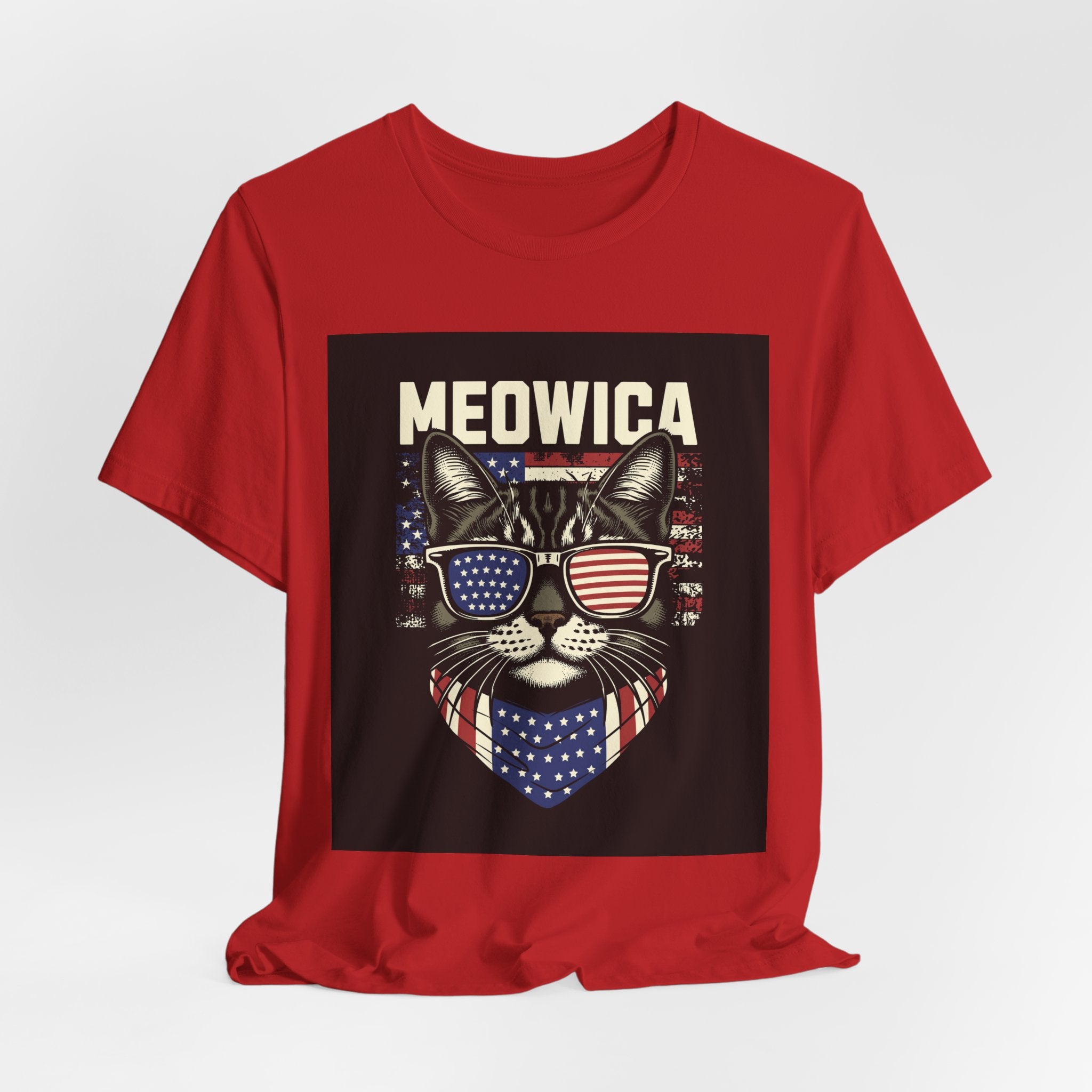 Meowica Cat Tee — Patriotic USA Flag Sunglasses Graphic T-Shirt