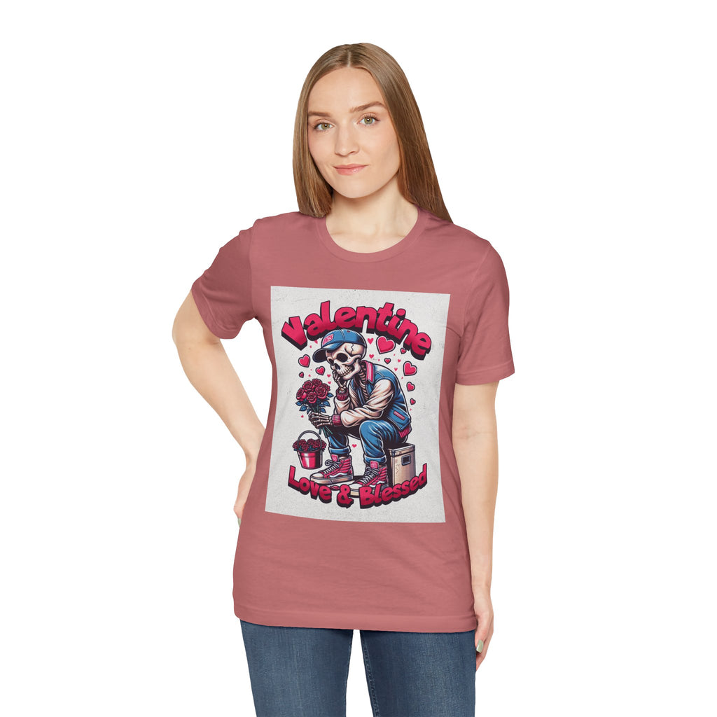 Valentine Skull T-Shirt – "Love & Blessed" Gothic Valentine Tee