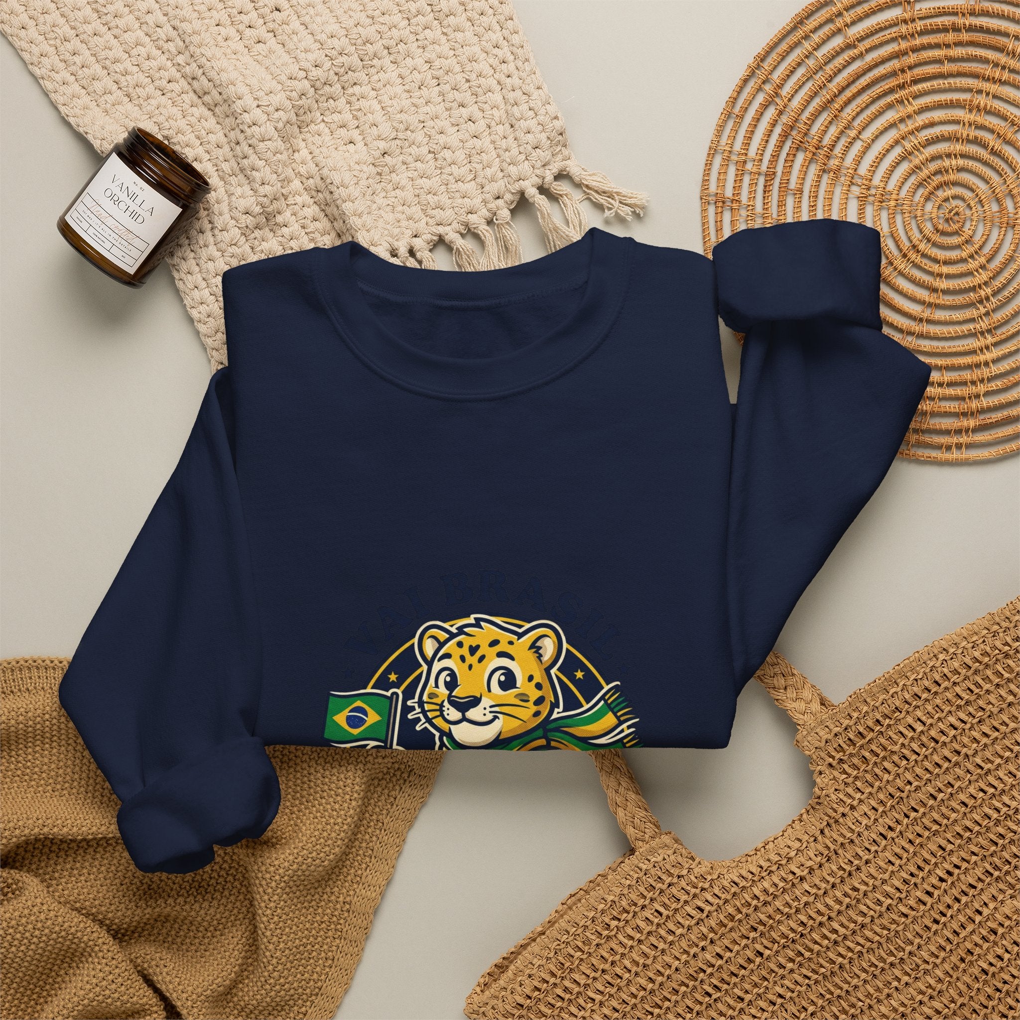Vai Brasil Tiger Soccer Crewneck Sweatshirt | Brazil Flag, National Pride
