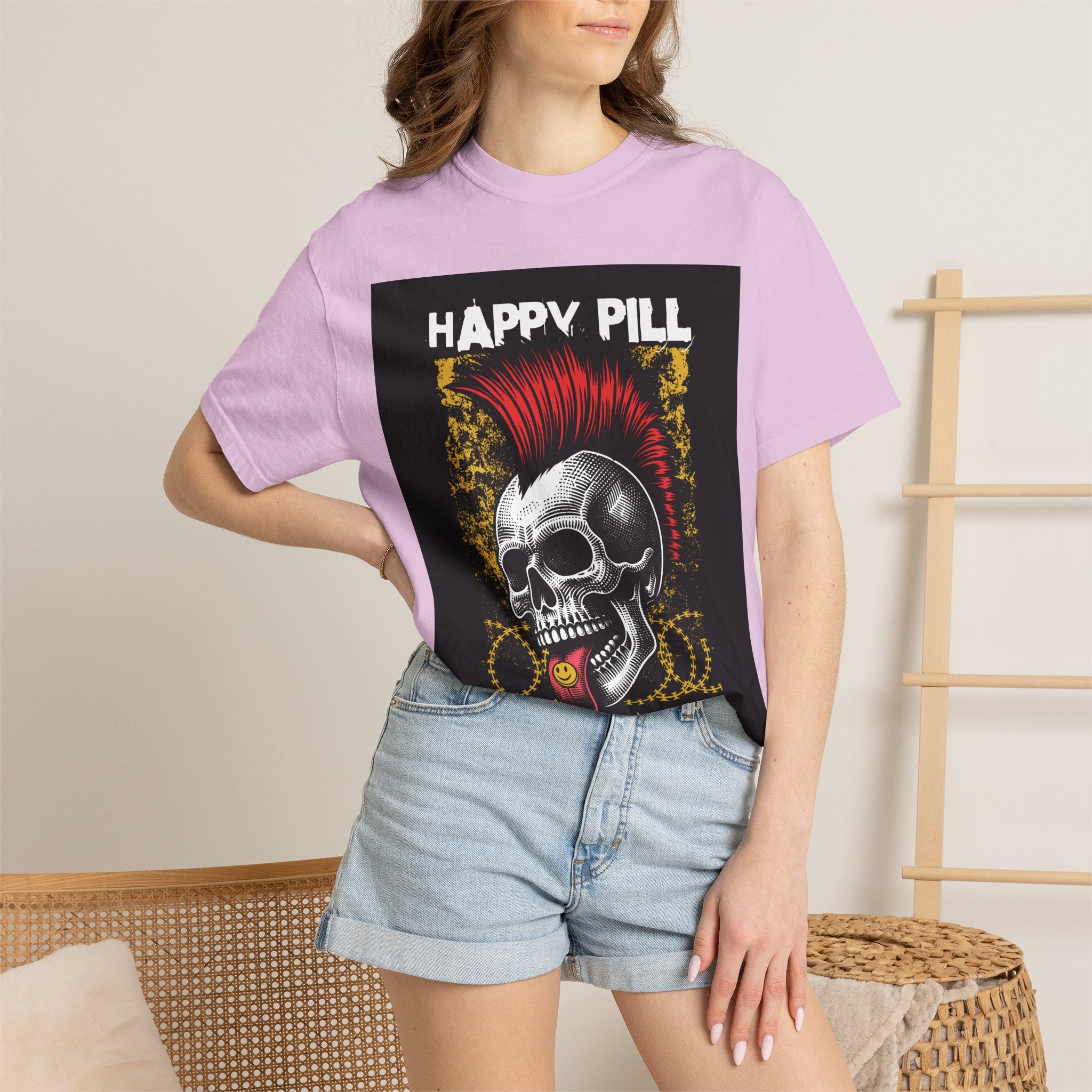 Happy Pill Punk Skull T-Shirt — 'Happy Pill Medication' Graphic Tee