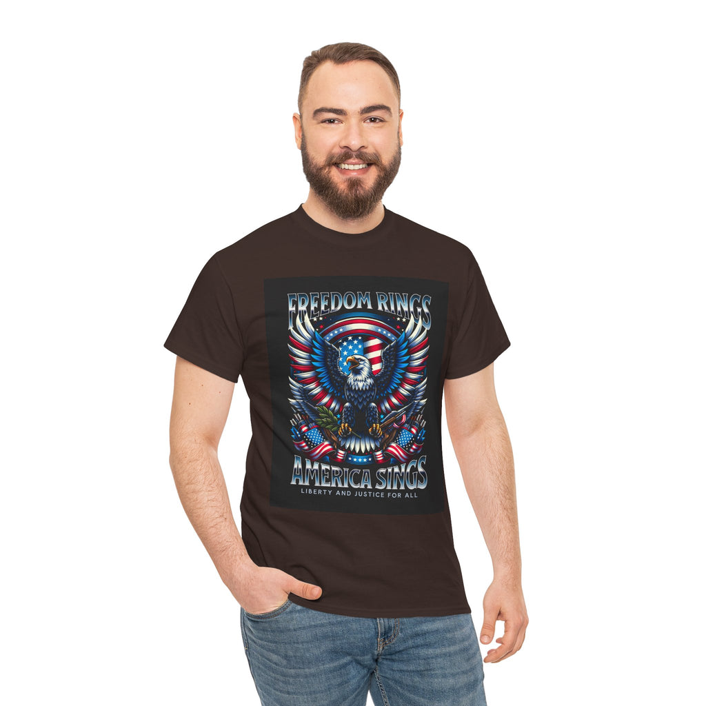 Eagle & American Flag Tee — "Freedom Rings, America Sings" Patriotic T-Shirt
