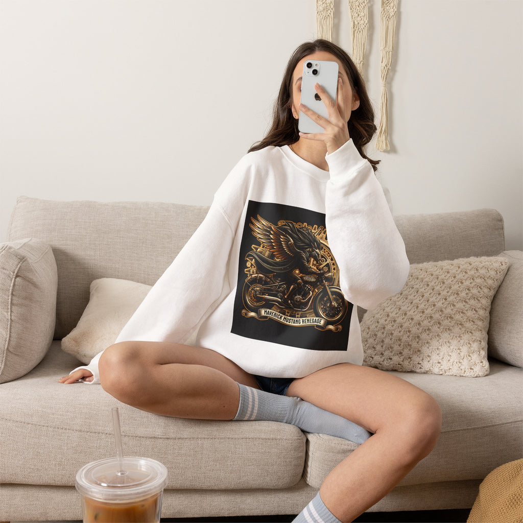 Motorcycle Eagle Crewneck Sweatshirt – "Liberty Rider" Vintage Biker Graphic