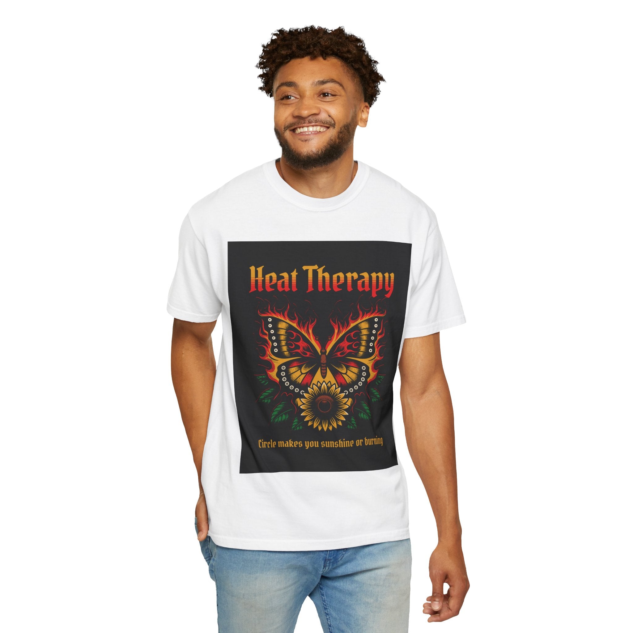 Heat Therapy Butterfly T-Shirt — Retro Floral Sunflower Design