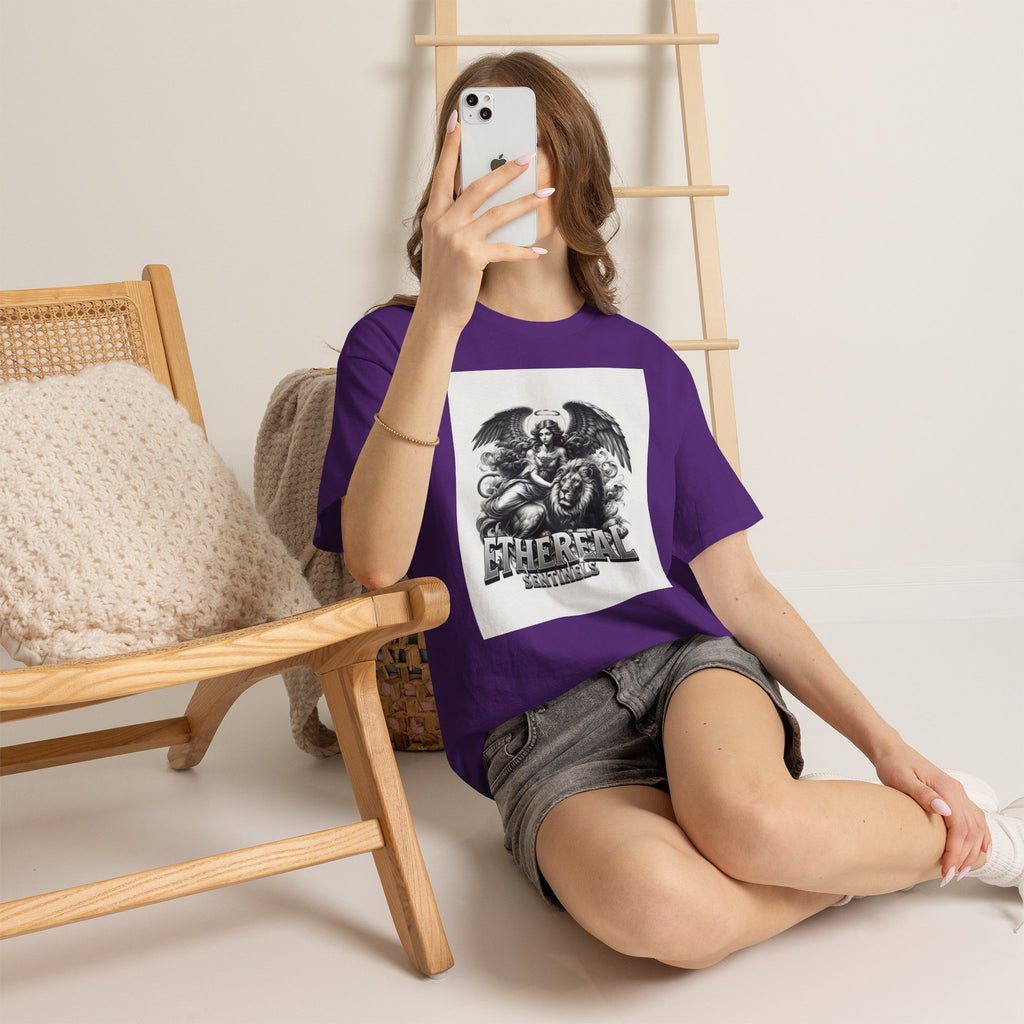 Angel & Lion Graphic Tee — "Ethereal" Vintage Gothic Streetwear