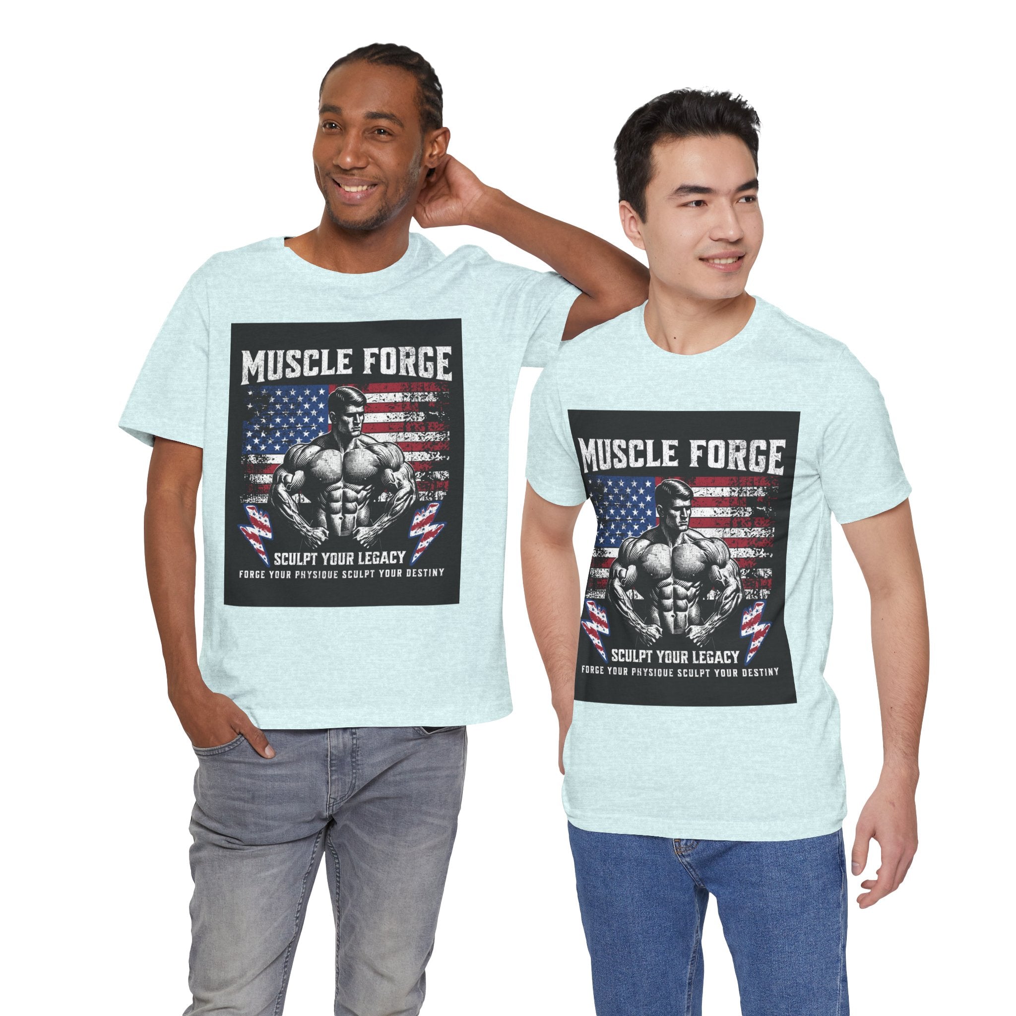 Muscle Forge American Flag Gym Tee — "Sculpt Your Legacy" Fitness T-Shirt