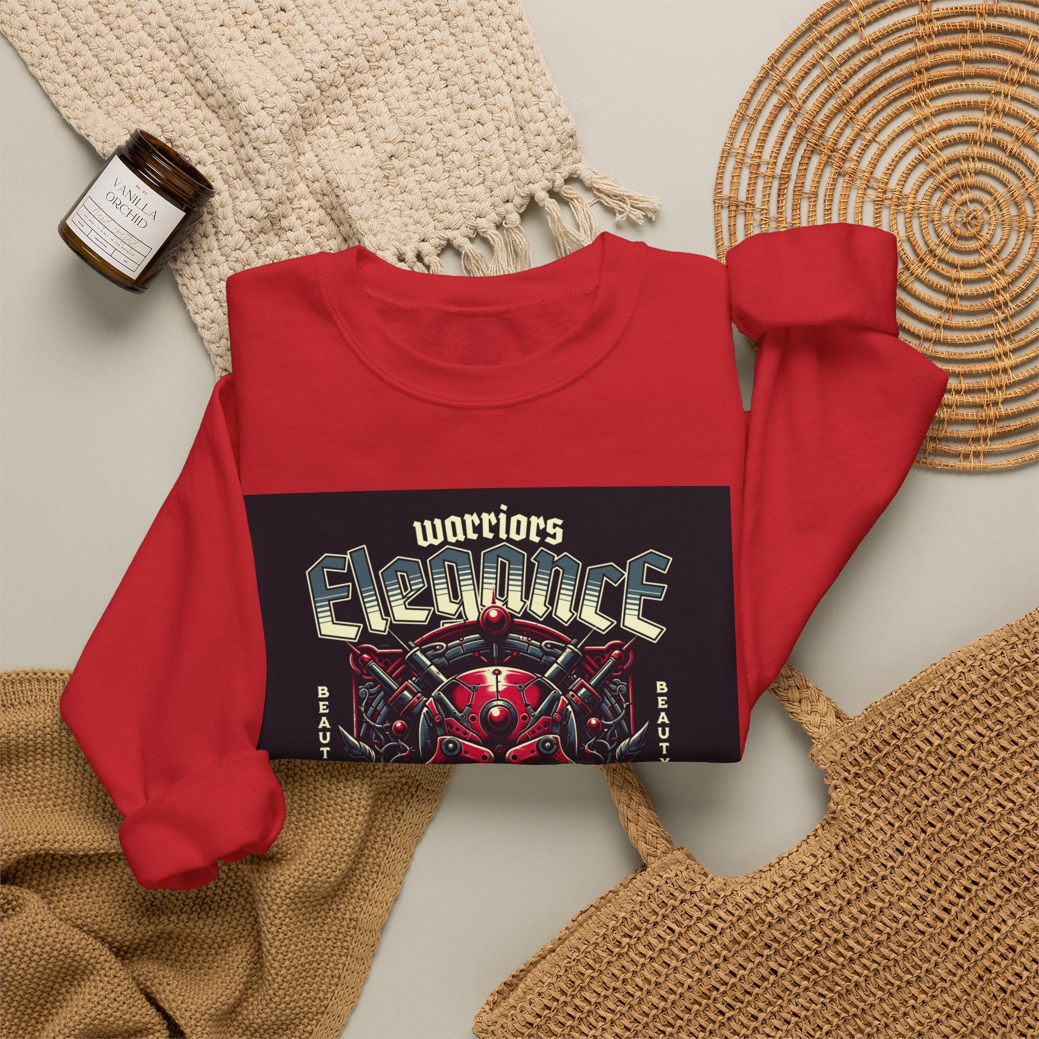 Crewneck Sweatshirt – "Warriors Electric" Skull & Roses Graphic
