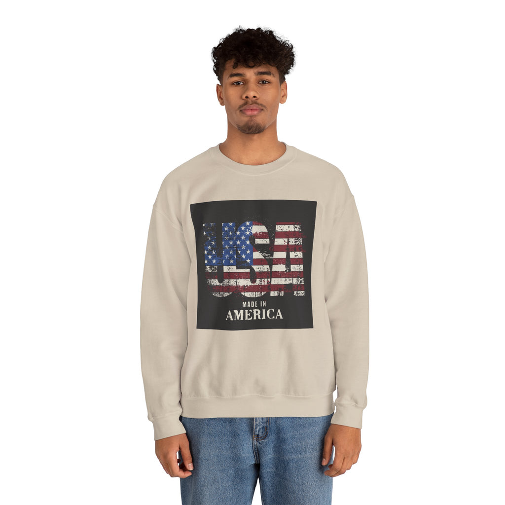 Made in America Flag Crewneck Sweatshirt — USA Vintage Patriotic Pullover