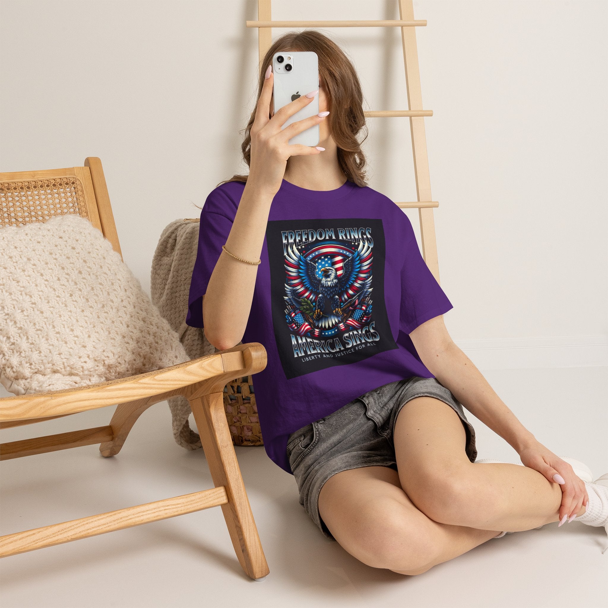 Eagle & American Flag Tee — "Freedom Rings, America Sings" Patriotic T-Shirt