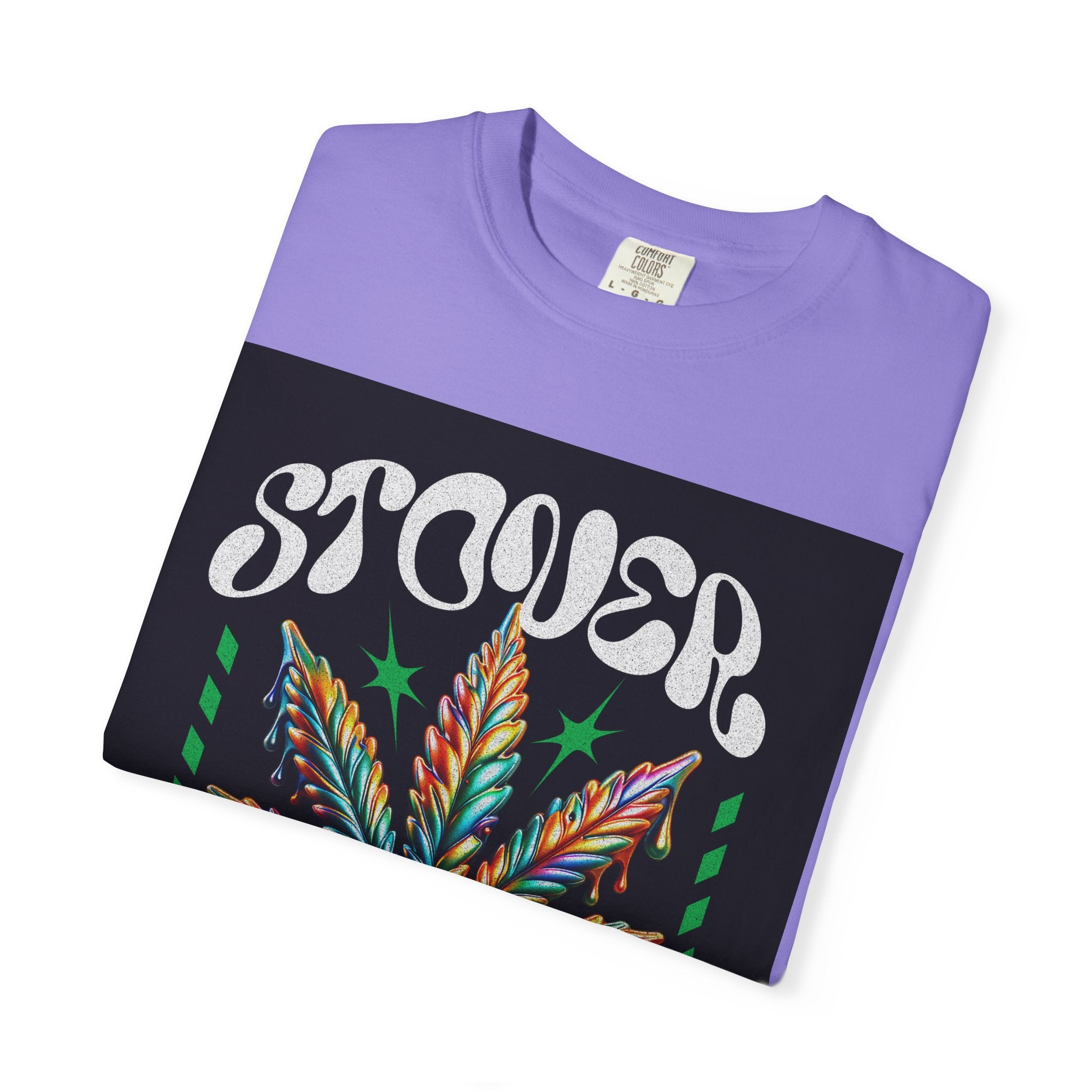 T-Shirt — Stover "Grow Your Own Serenity" Colorful Cannabis Leaf Graphic