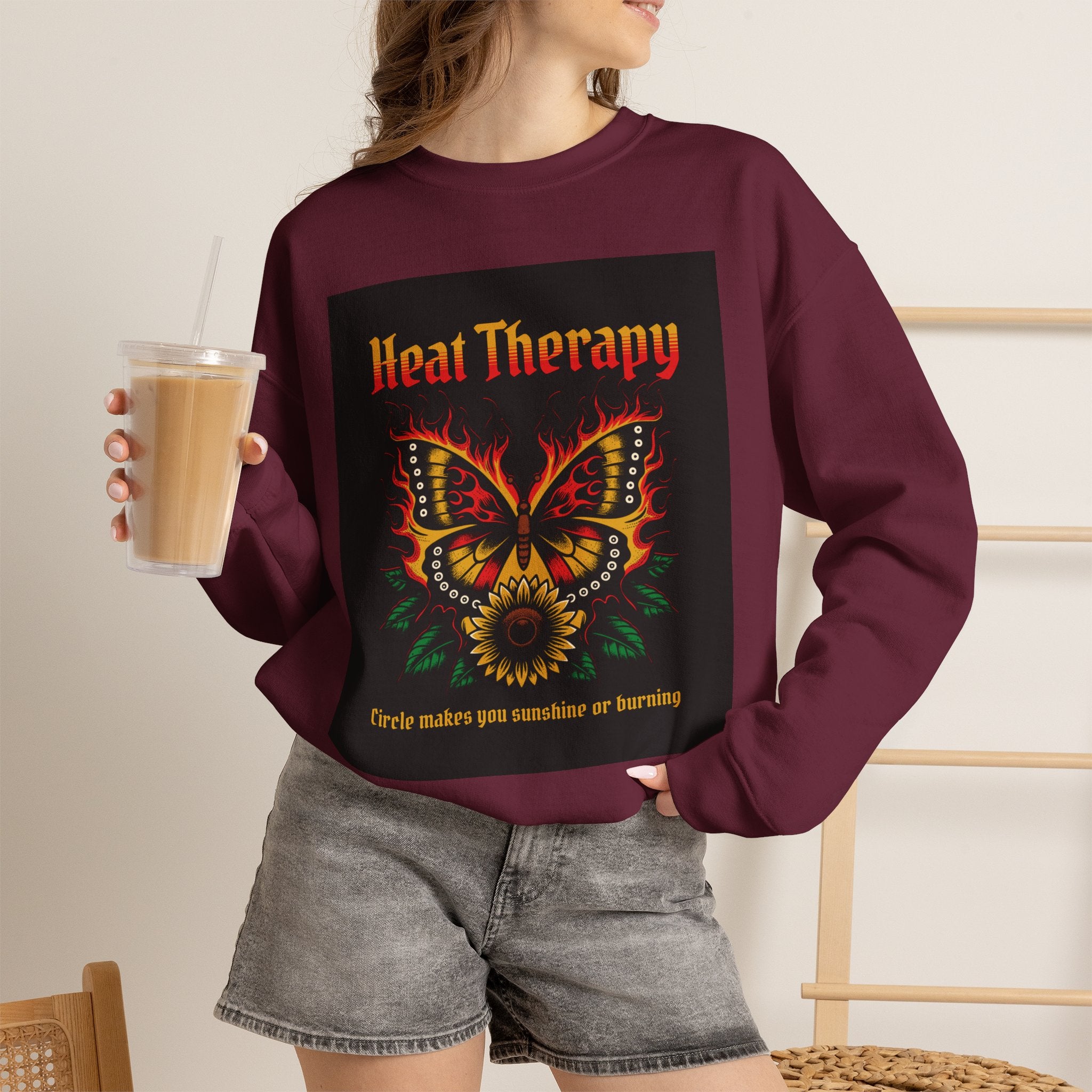 Heat Therapy Crewneck Sweatshirt — Butterfly Flame Graphic