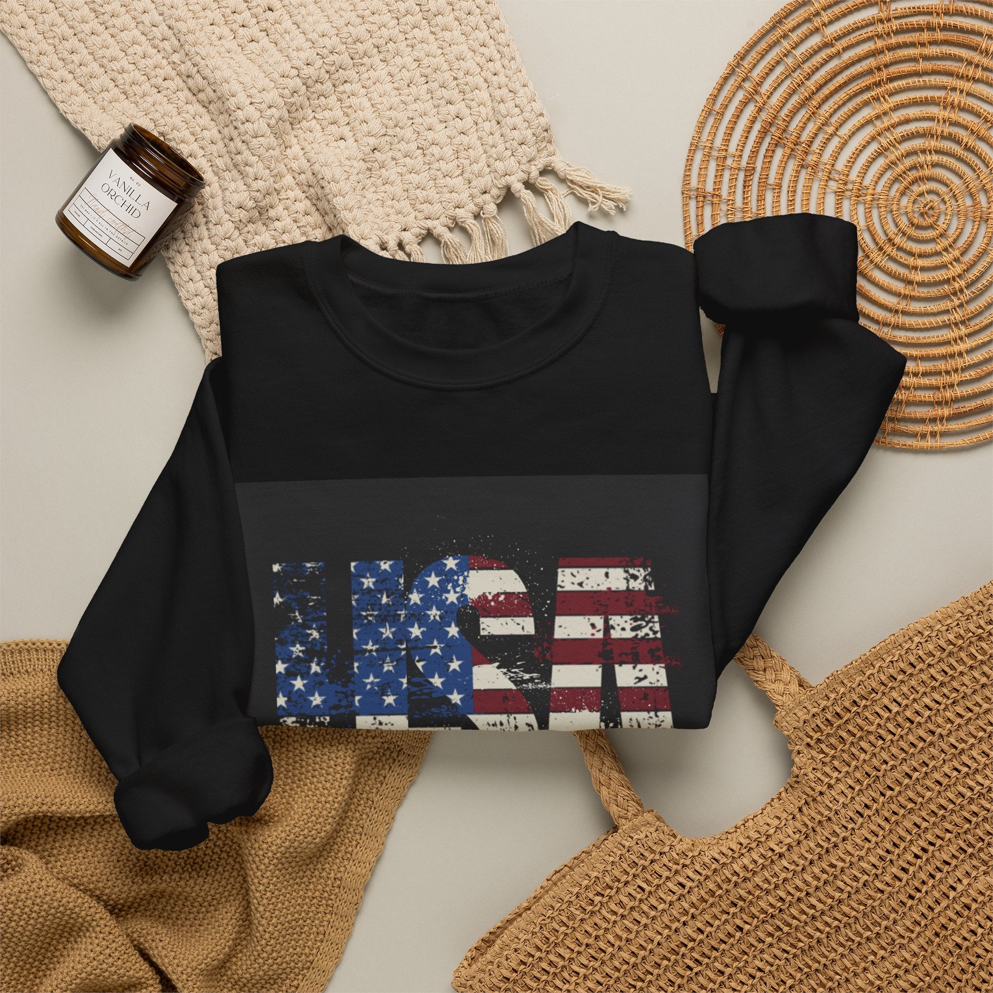 Made in America Flag Crewneck Sweatshirt — USA Vintage Patriotic Pullover