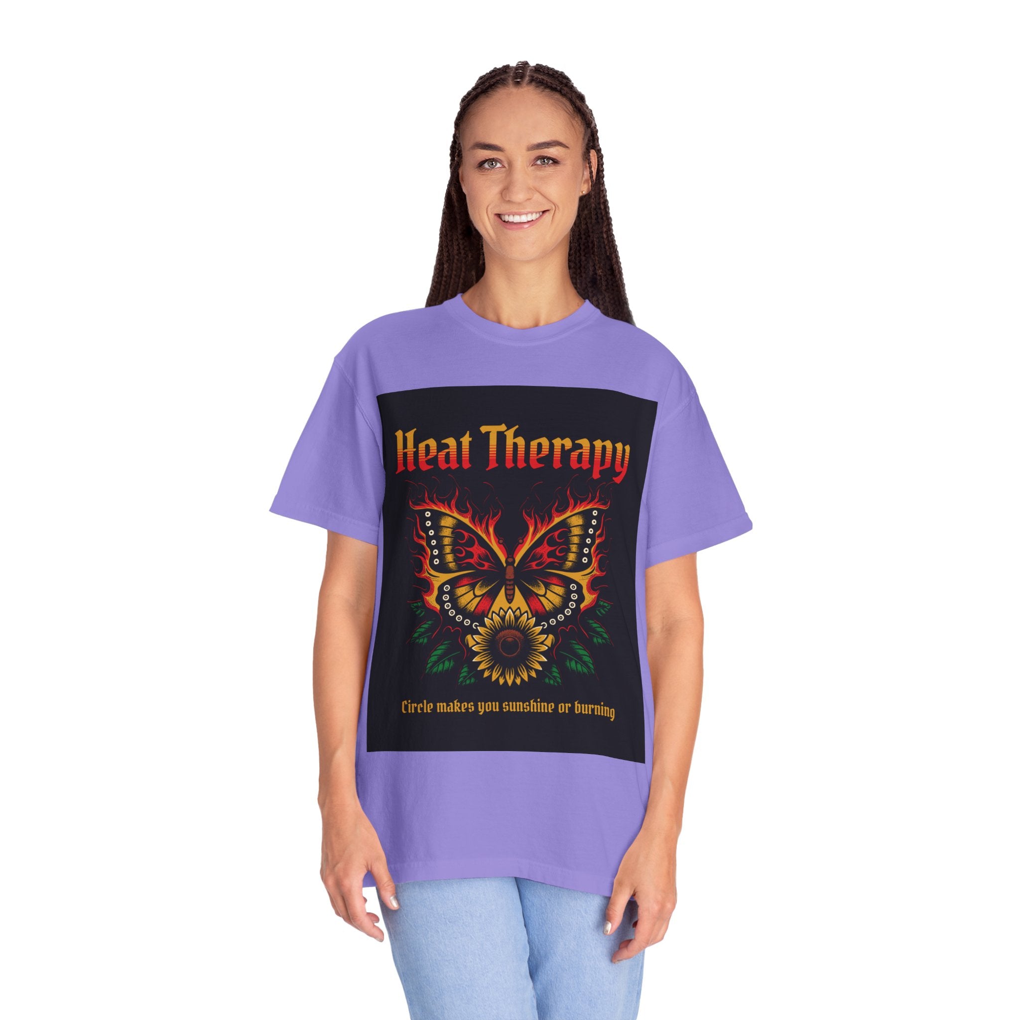 Heat Therapy Butterfly T-Shirt — Retro Floral Sunflower Design
