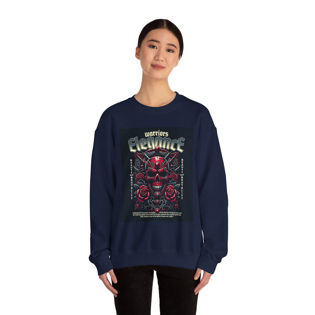 Crewneck Sweatshirt – "Warriors Electric" Skull & Roses Graphic