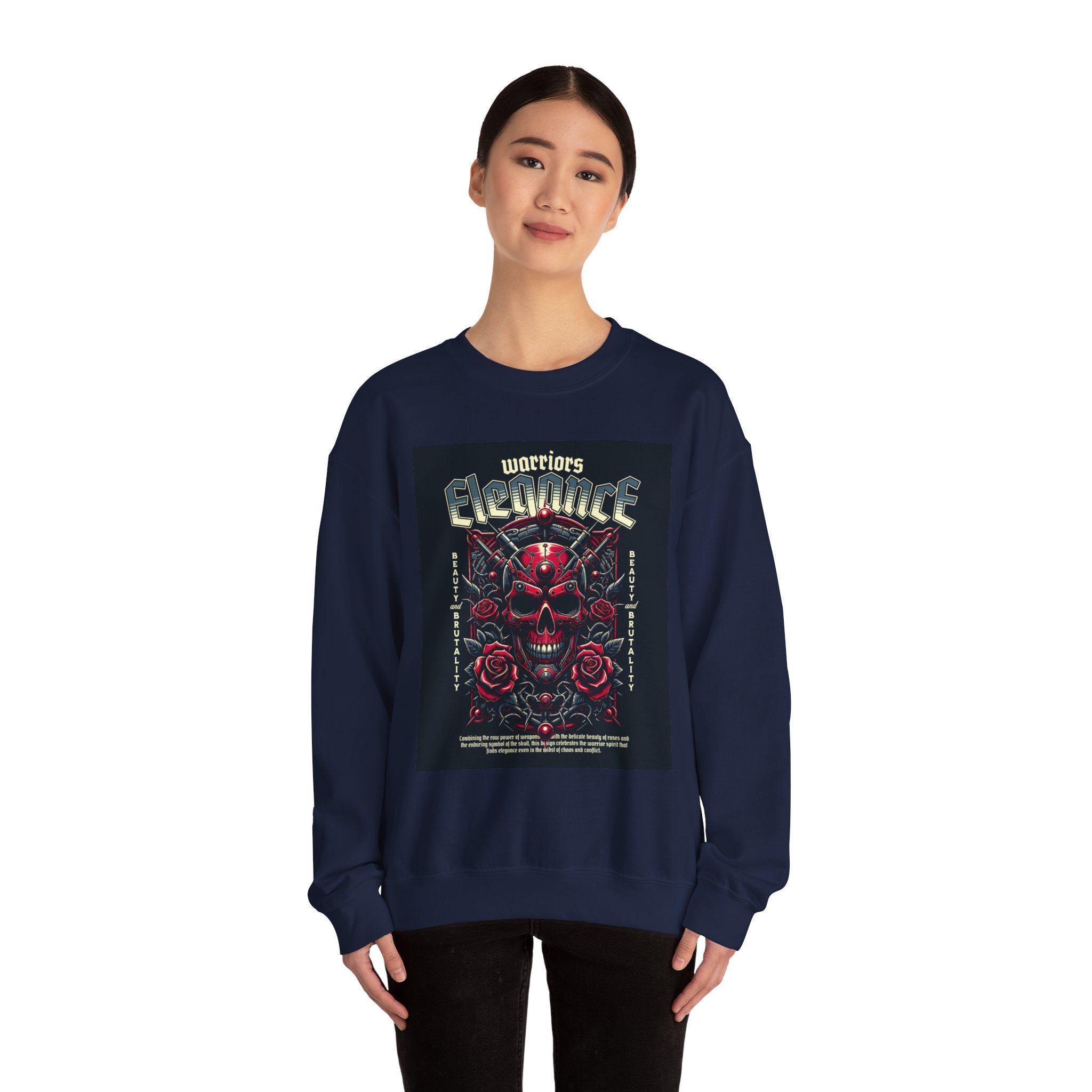 Crewneck Sweatshirt – "Warriors Electric" Skull & Roses Graphic