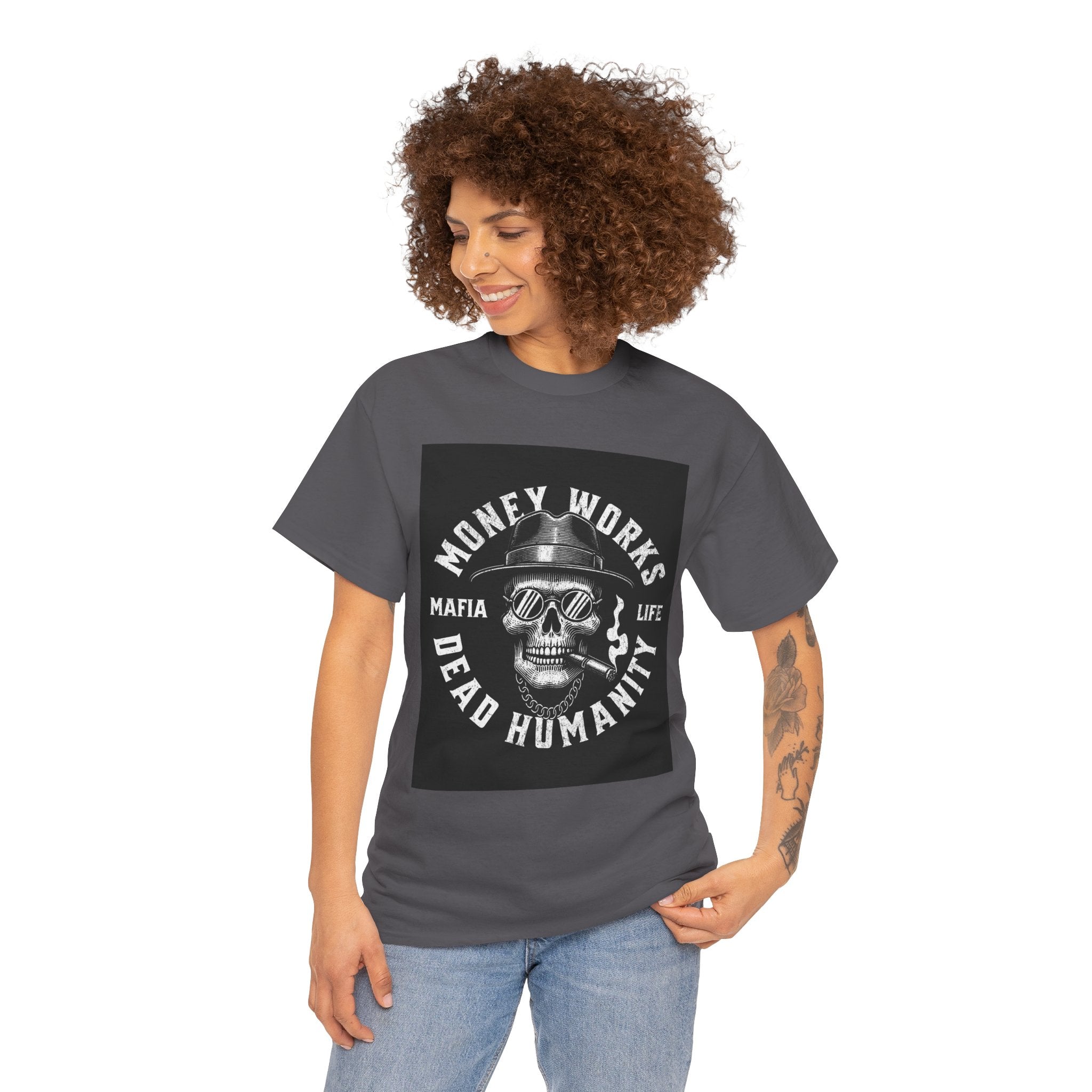 Money Works Dead Humanity Skull Tee