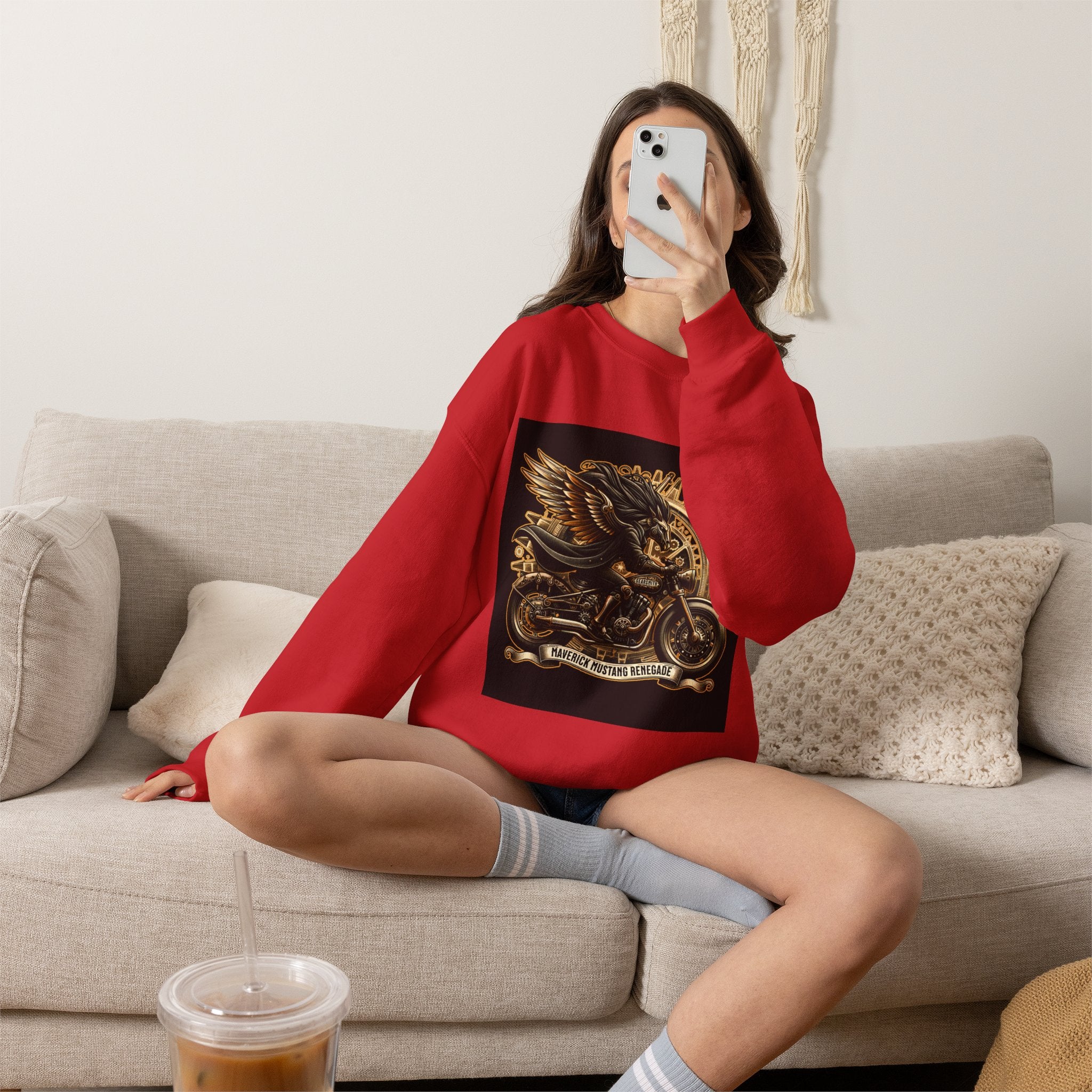 Motorcycle Eagle Crewneck Sweatshirt – "Liberty Rider" Vintage Biker Graphic