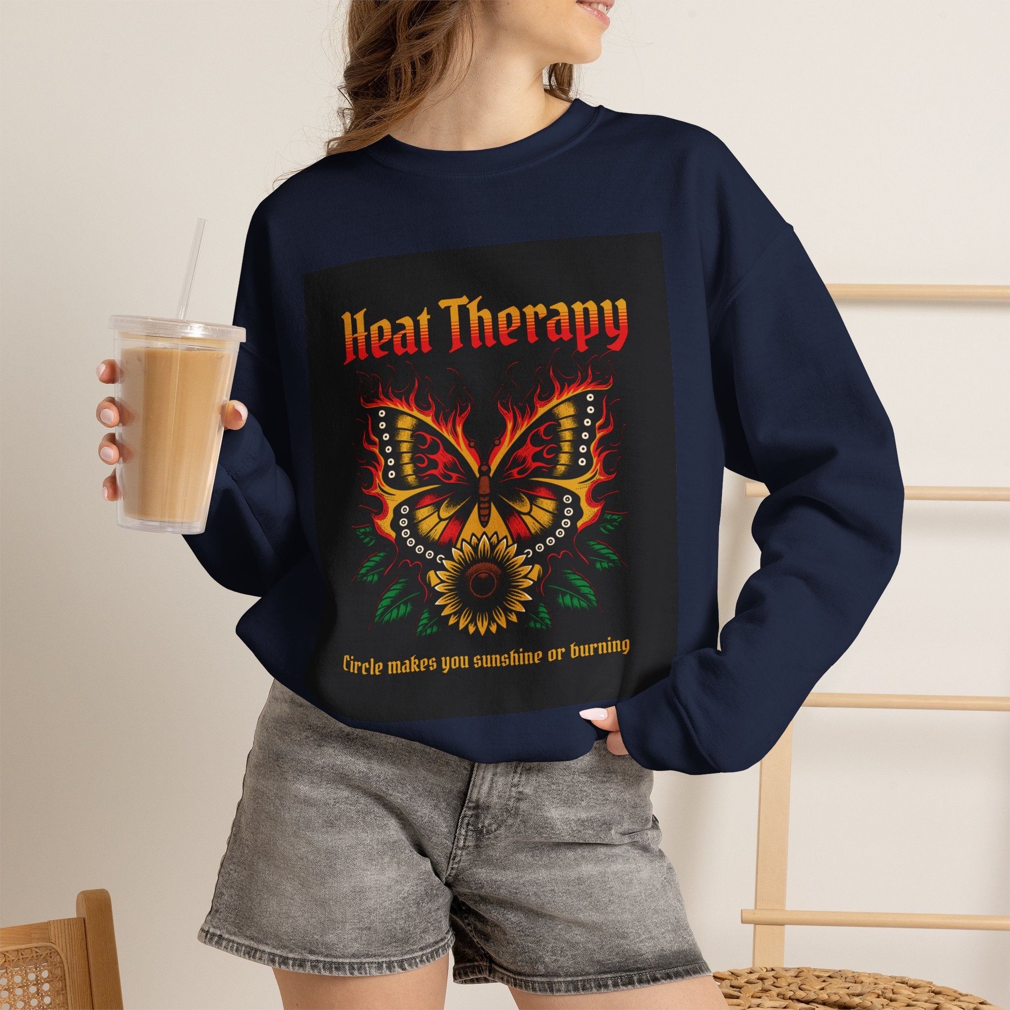 Heat Therapy Crewneck Sweatshirt — Butterfly Flame Graphic