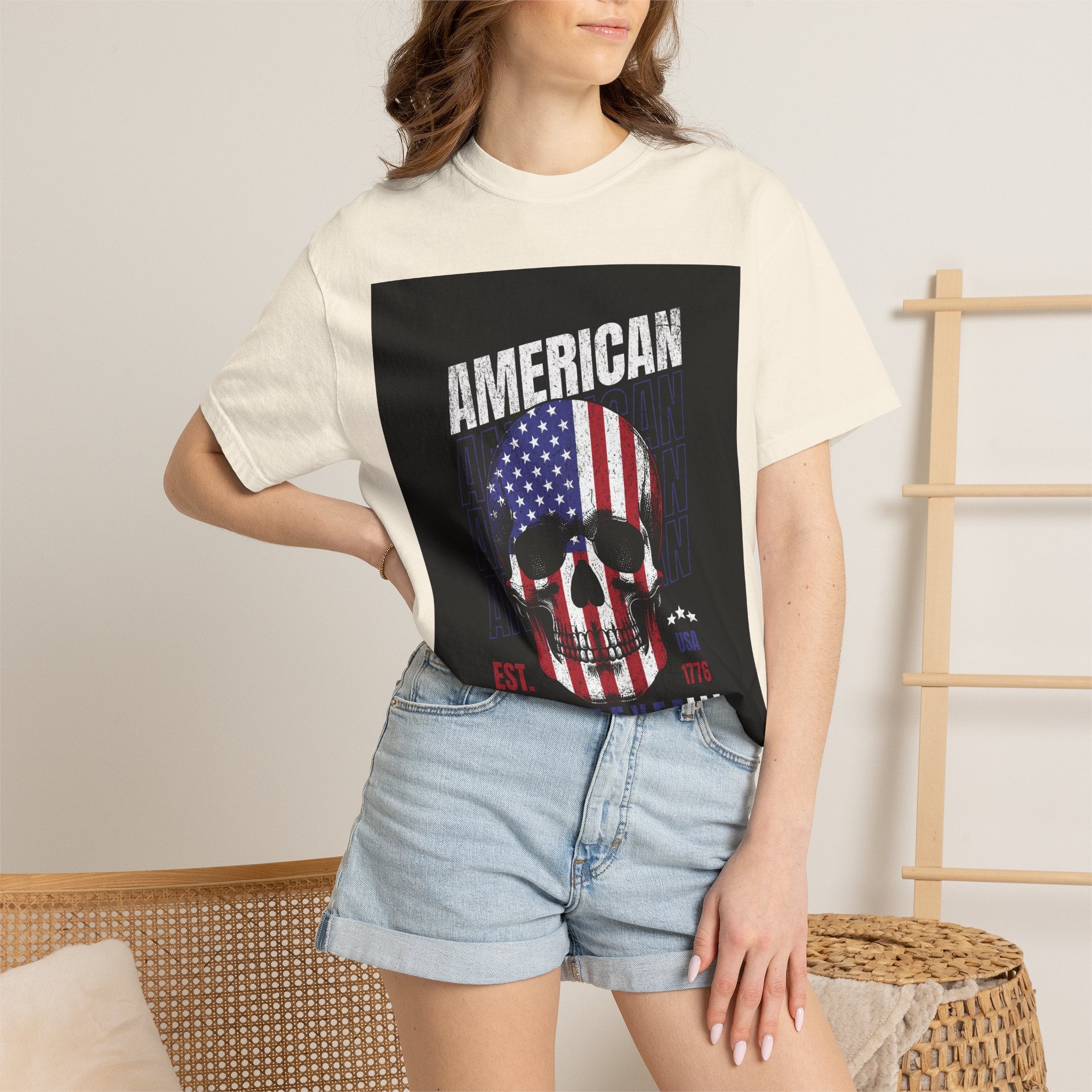 American Skull Flag T-Shirt — "American Forever" Patriotic Graphic Tee