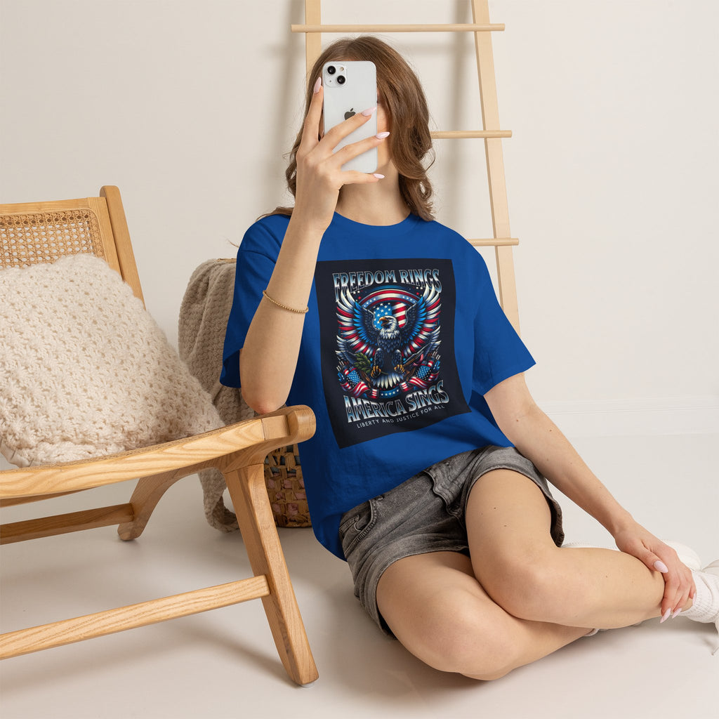 Eagle & American Flag Tee — "Freedom Rings, America Sings" Patriotic T-Shirt