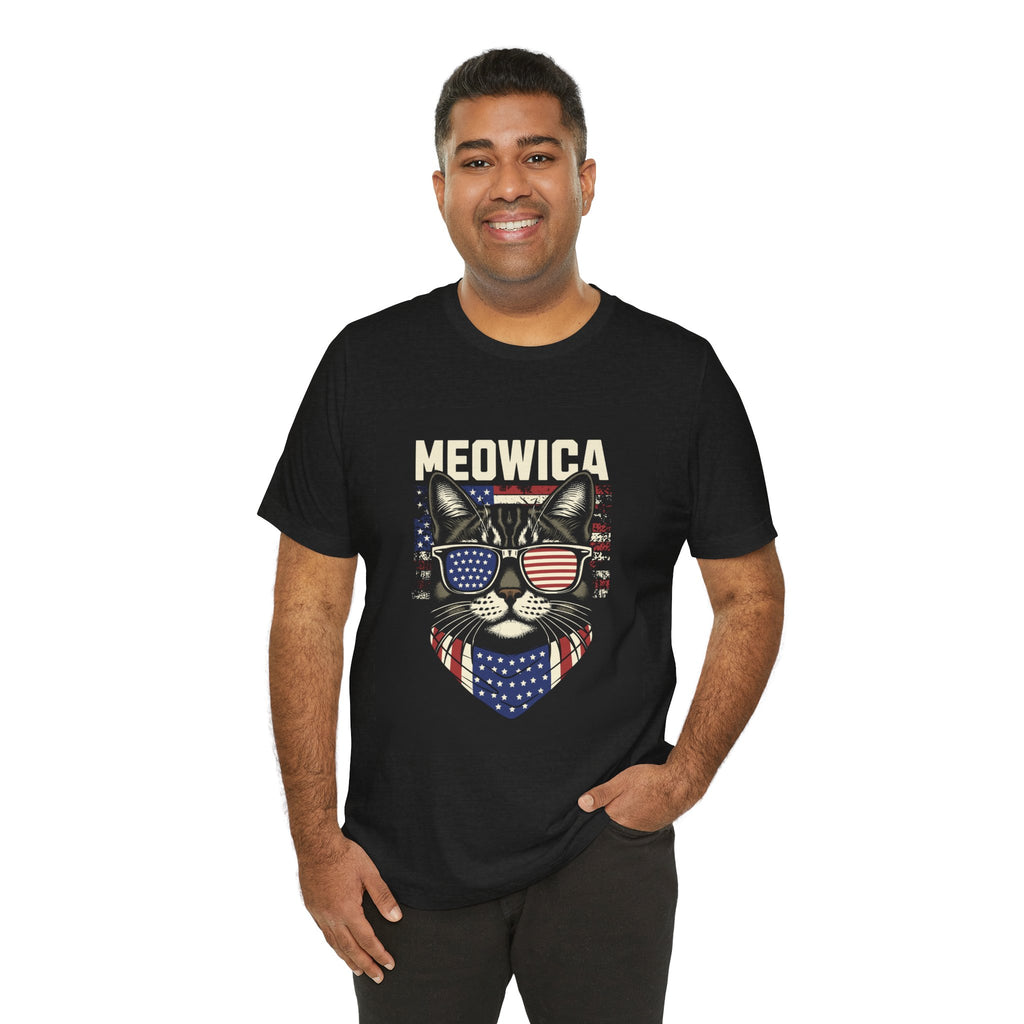 Meowica Cat Tee — Patriotic USA Flag Sunglasses Graphic T-Shirt