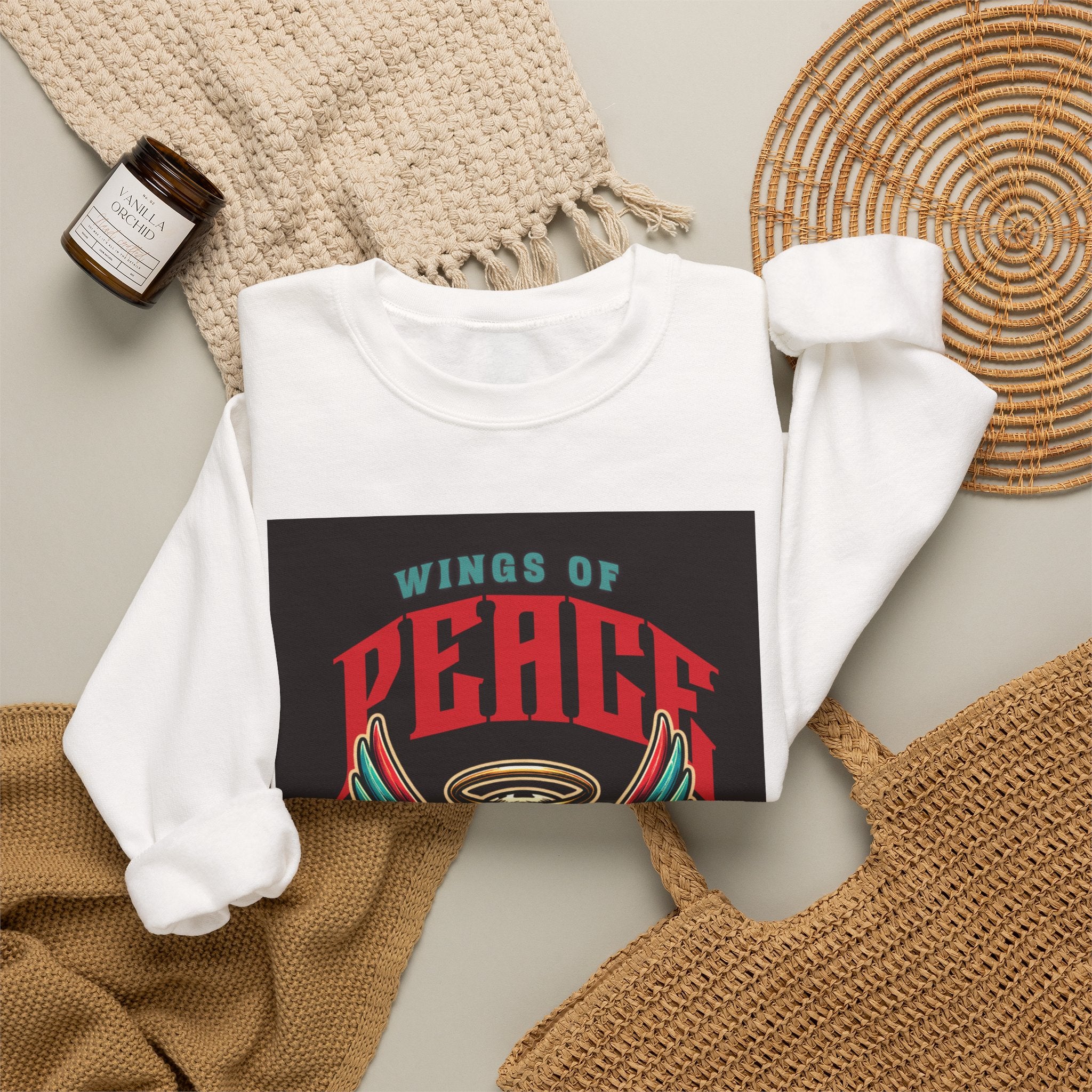 Wings of Peace Skull Crewneck Sweatshirt — Soar Above With Love Graphic