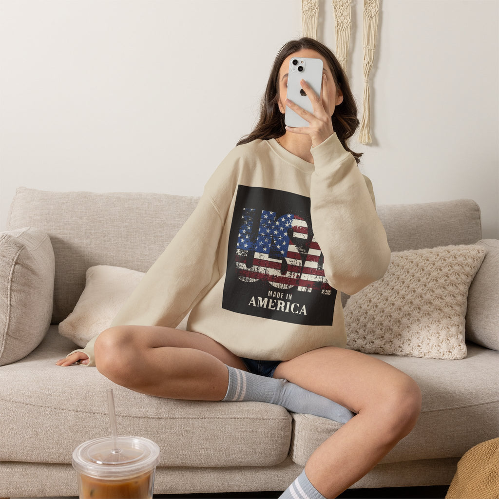 Made in America Flag Crewneck Sweatshirt — USA Vintage Patriotic Pullover