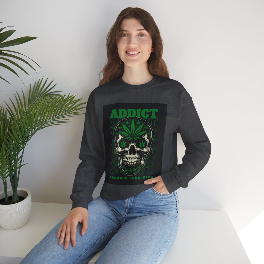 Skull & Cannabis 'Addict' Crewneck Sweatshirt — Conquer Your High Graphic Sweatshirt