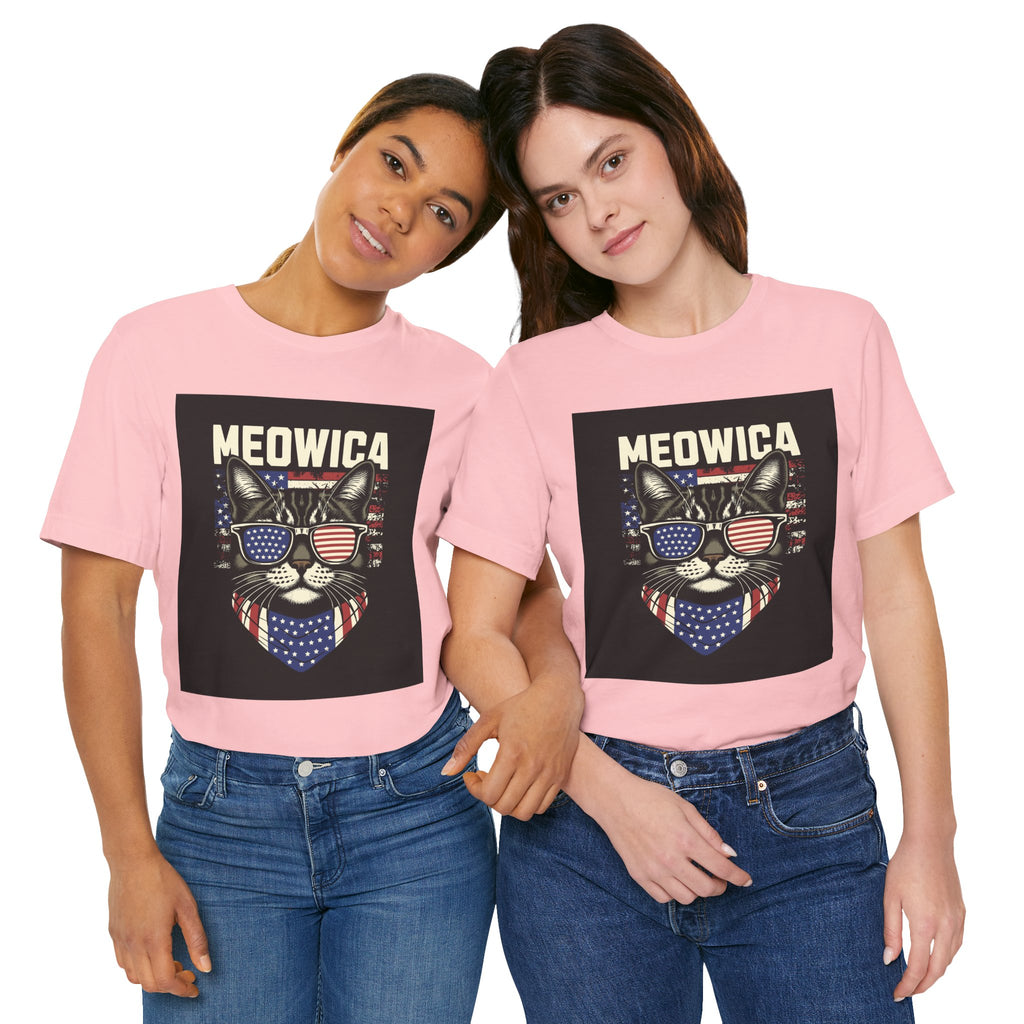 Meowica Cat Tee — Patriotic USA Flag Sunglasses Graphic T-Shirt