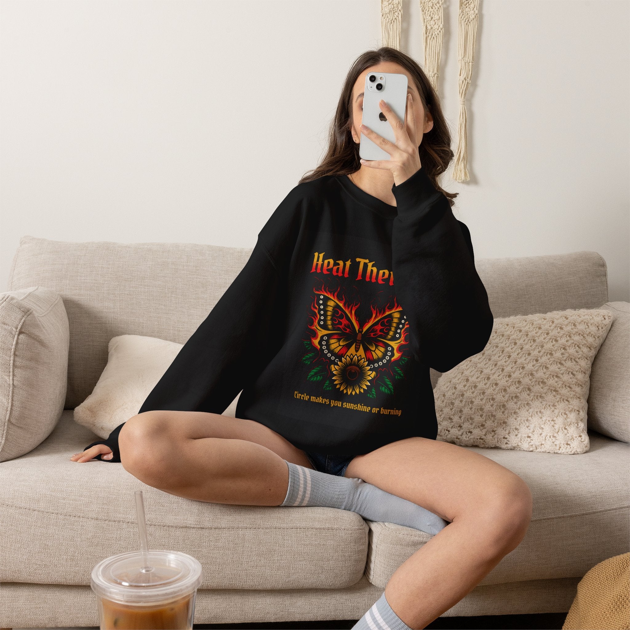 Heat Therapy Crewneck Sweatshirt — Butterfly Flame Graphic