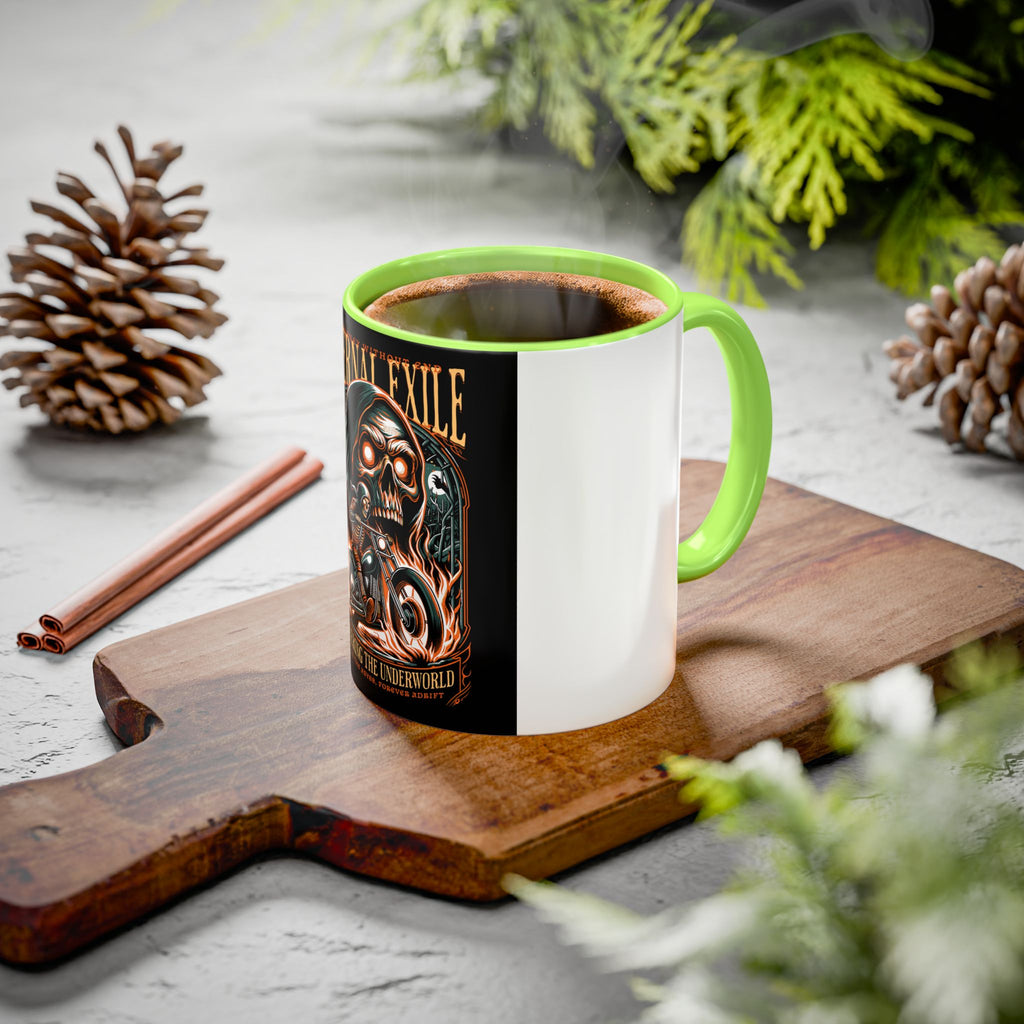 Eternal Exile Skull Biker Mug — Gothic Motorcycle Coffee Cup (11oz/15oz)