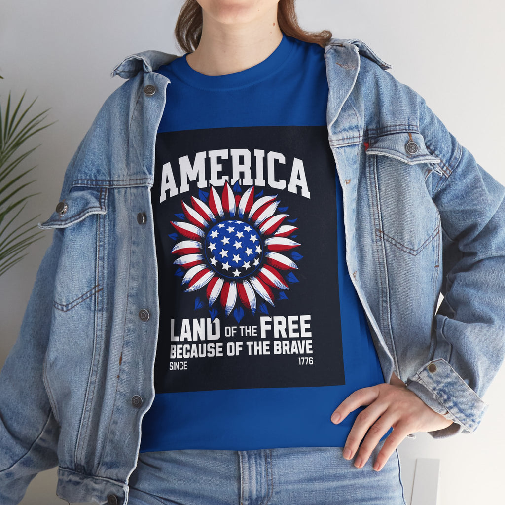 Patriotic America Tee — "Land of the Free Because of the Brave" Cotton T-Shirt