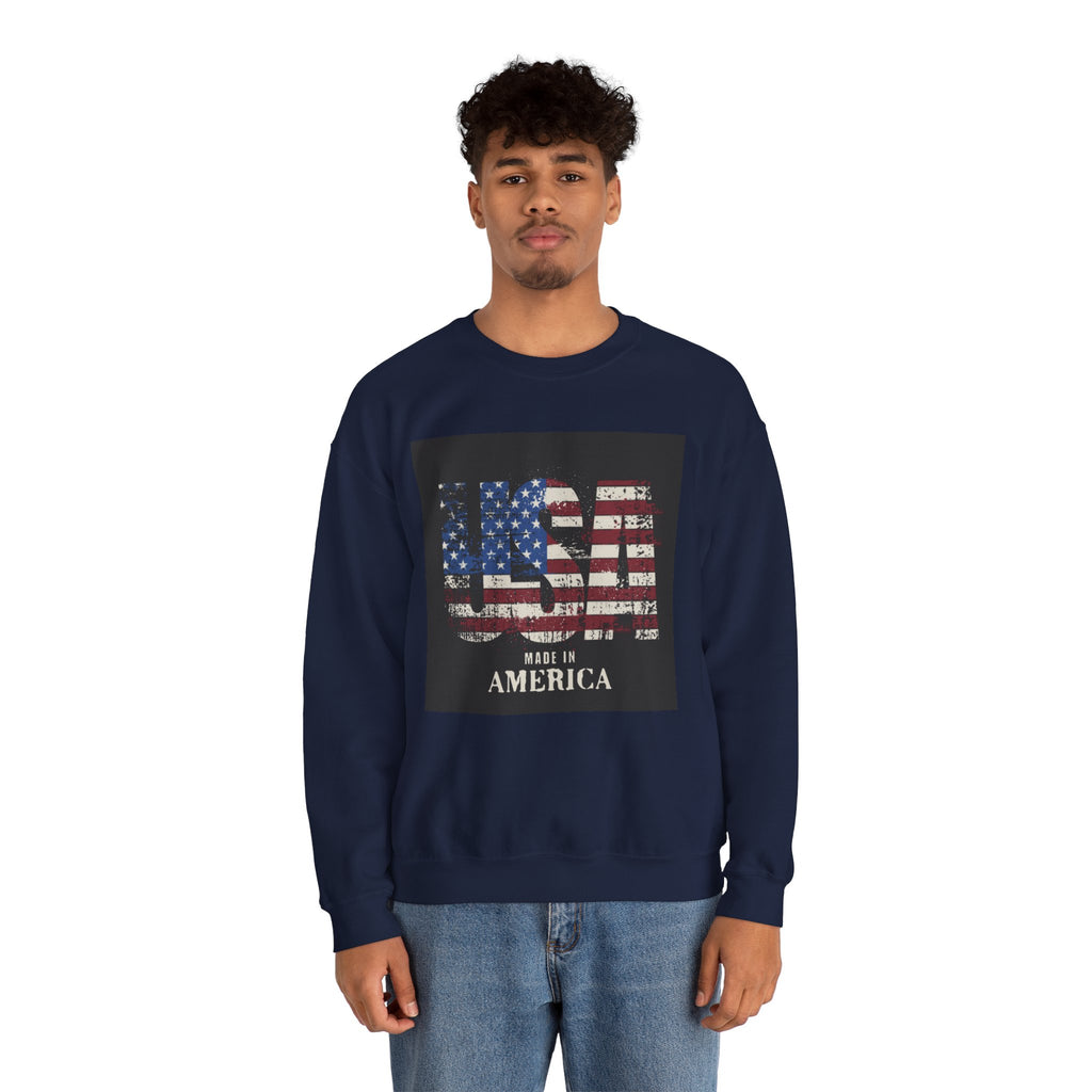 Made in America Flag Crewneck Sweatshirt — USA Vintage Patriotic Pullover