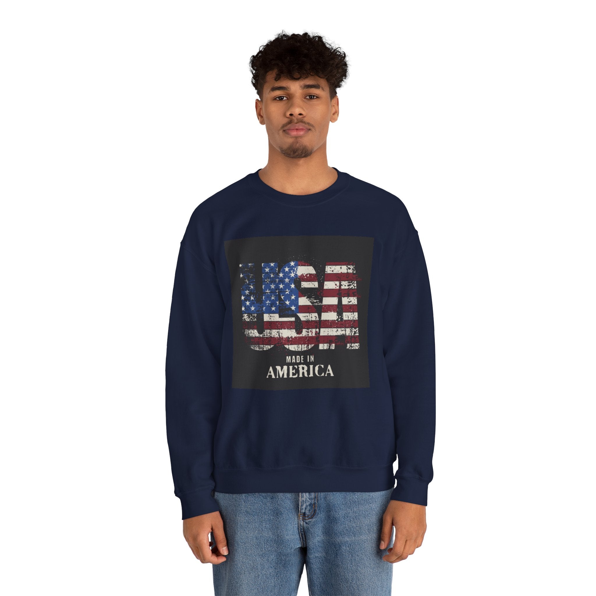 Made in America Flag Crewneck Sweatshirt — USA Vintage Patriotic Pullover