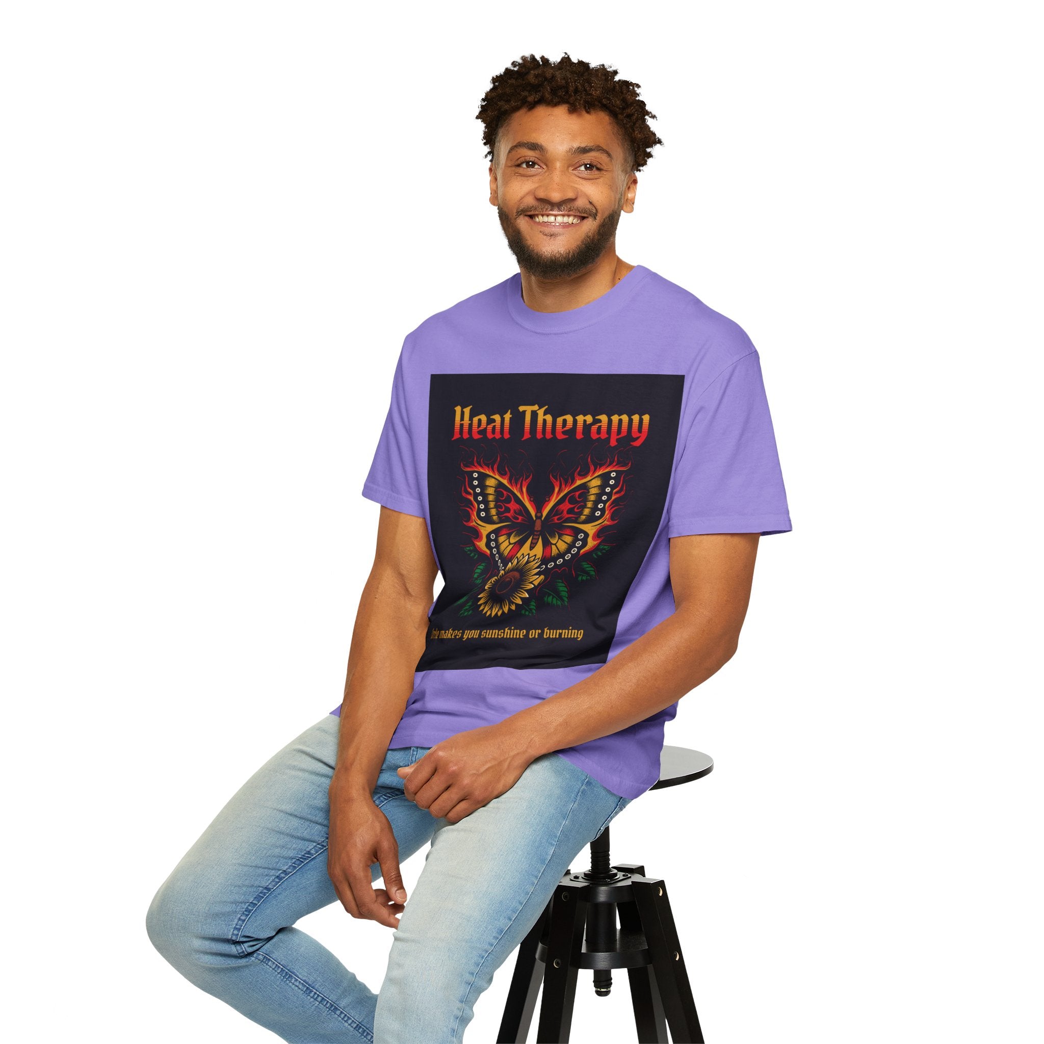 Heat Therapy Butterfly T-Shirt — Retro Floral Sunflower Design