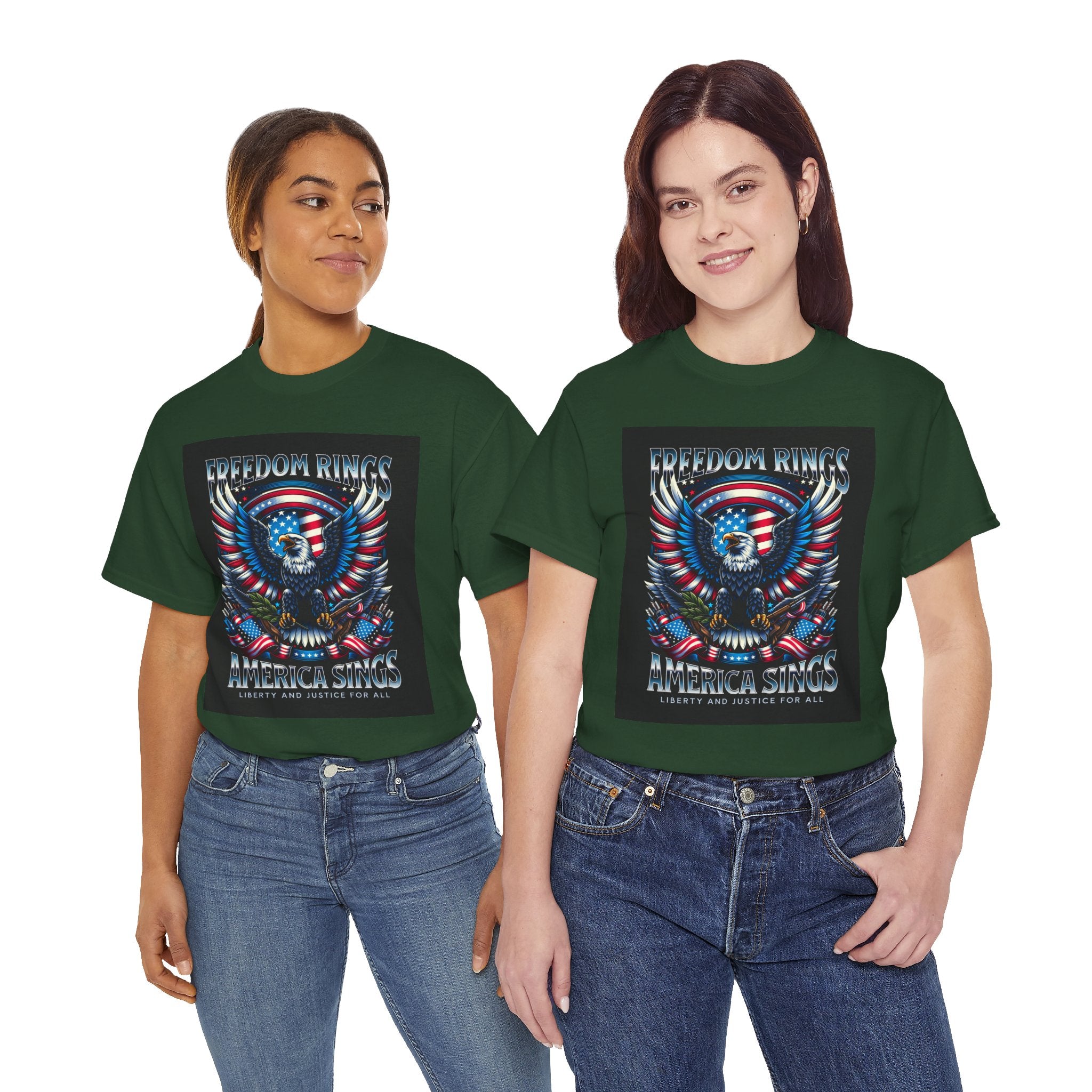 Eagle & American Flag Tee — "Freedom Rings, America Sings" Patriotic T-Shirt