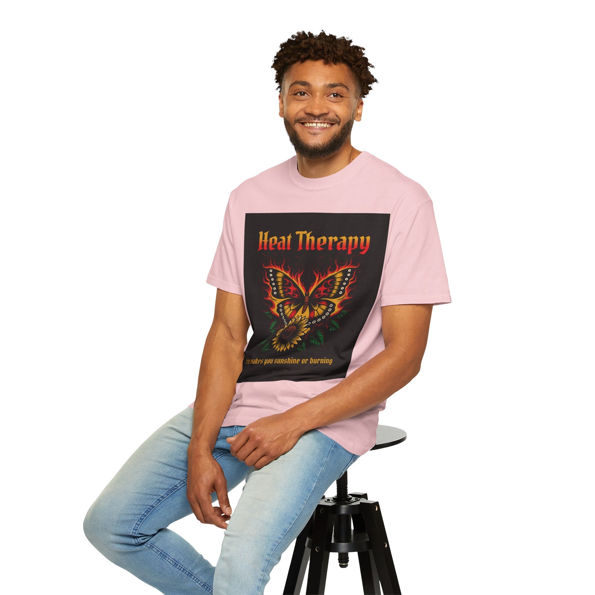 Heat Therapy Butterfly T-Shirt — Retro Floral Sunflower Design