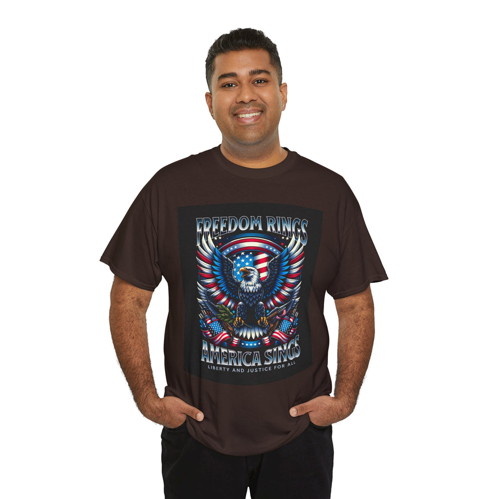 Eagle & American Flag Tee — "Freedom Rings, America Sings" Patriotic T-Shirt