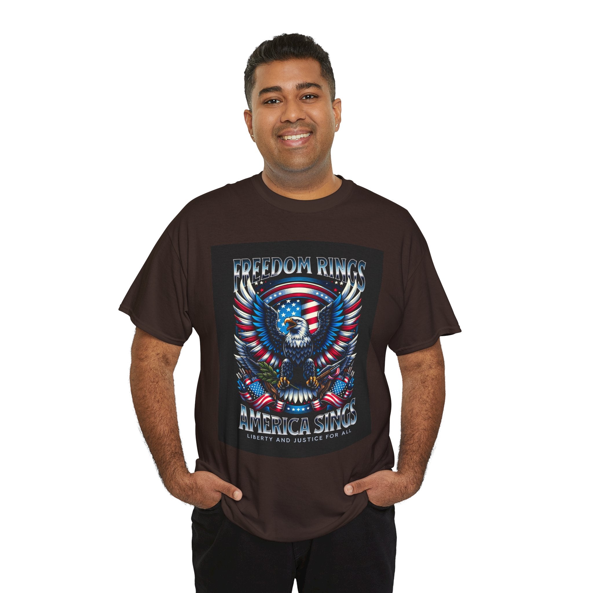 Eagle & American Flag Tee — "Freedom Rings, America Sings" Patriotic T-Shirt