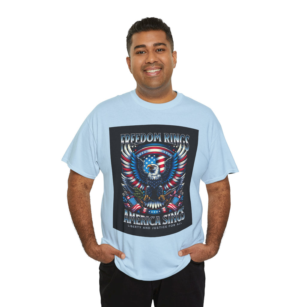 Eagle & American Flag Tee — "Freedom Rings, America Sings" Patriotic T-Shirt
