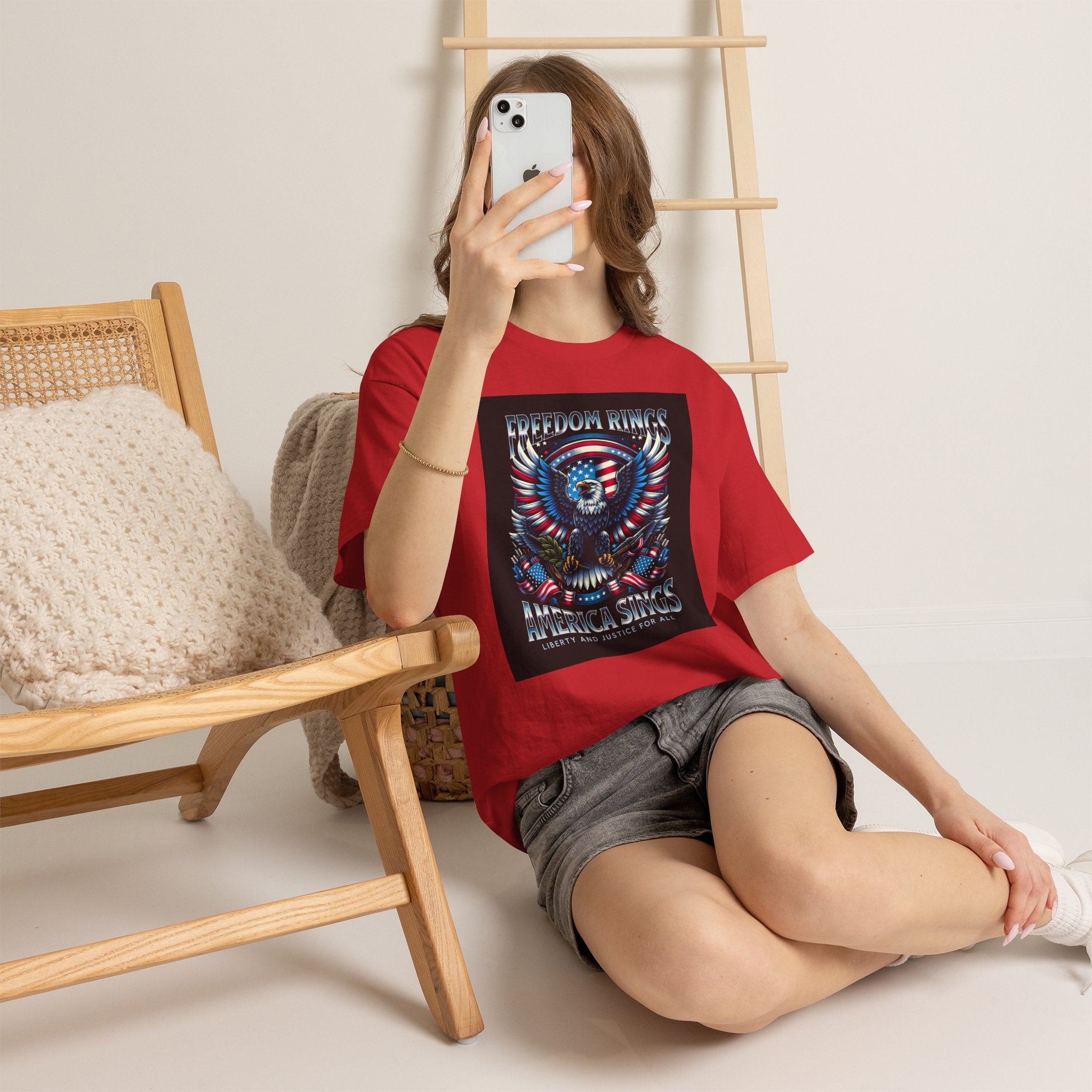 Eagle & American Flag Tee — "Freedom Rings, America Sings" Patriotic T-Shirt