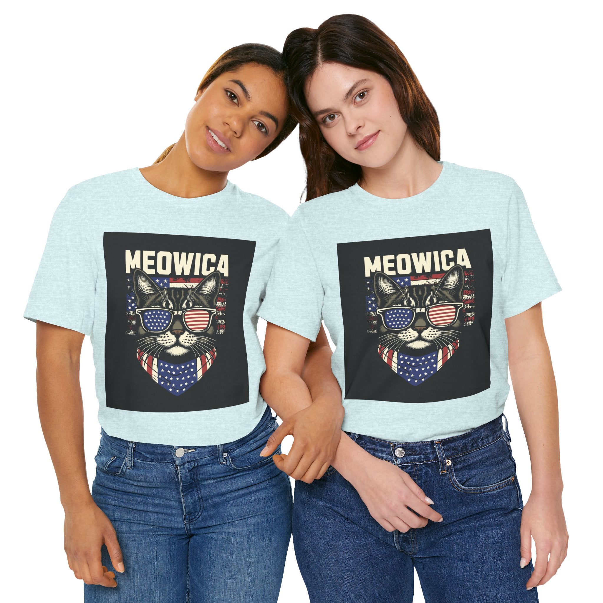 Meowica Cat Tee — Patriotic USA Flag Sunglasses Graphic T-Shirt